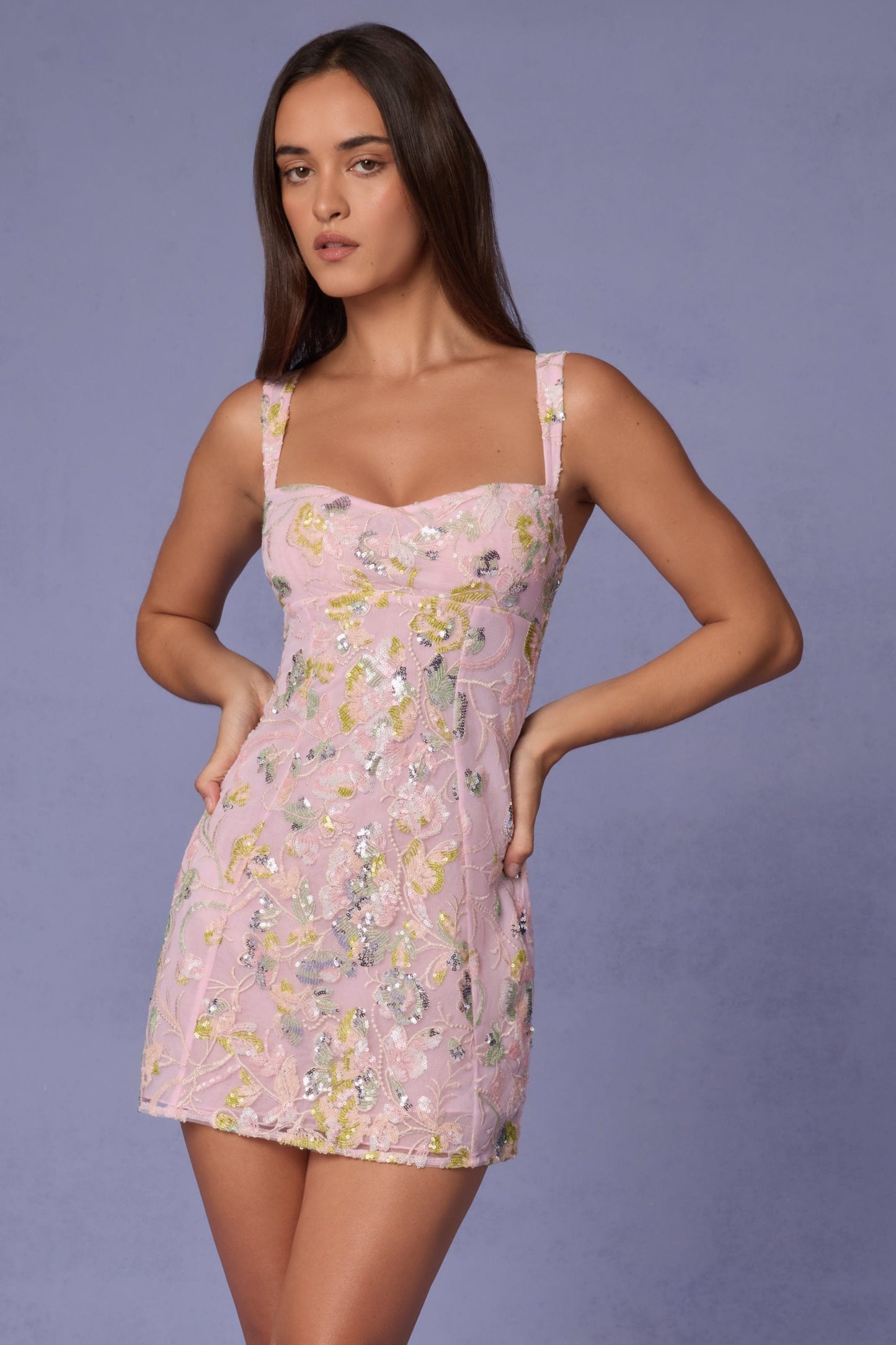 Embellished A-line Mini Dress in Soft Pink