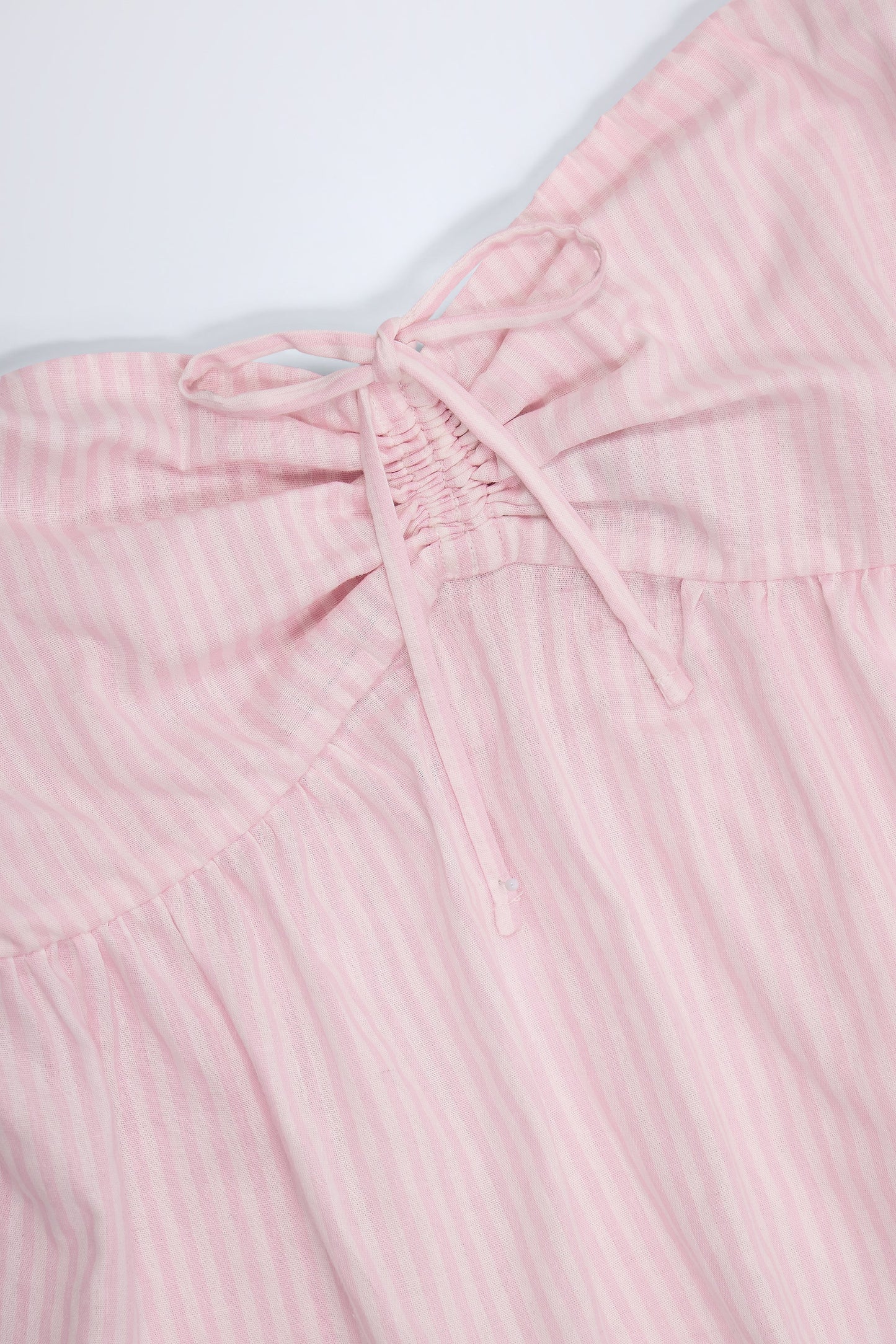 Tie-Front Strapless Cotton-Poplin Crop Top in Pink White Stripe