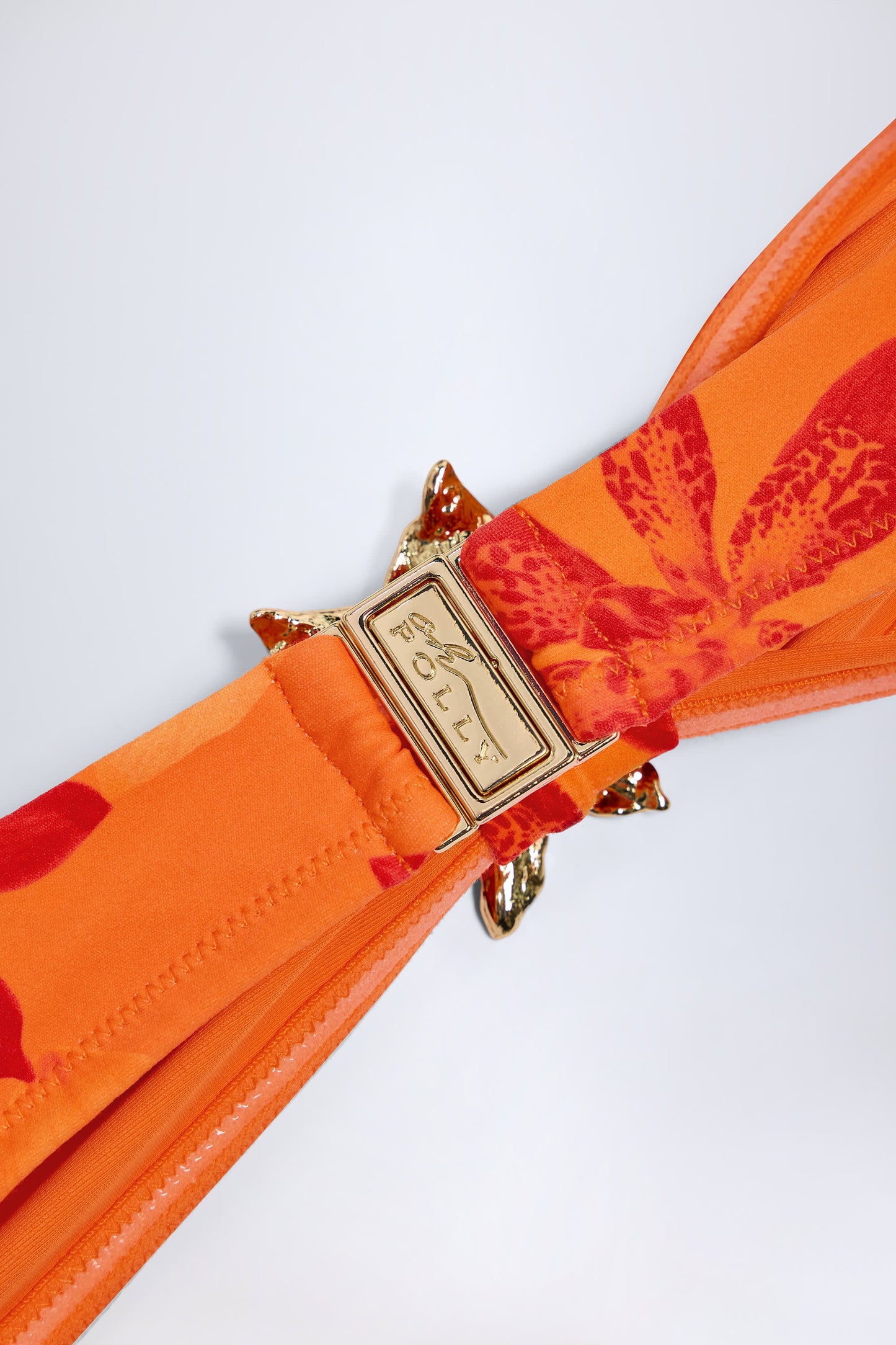 Hardware-Detail Halterneck Bikini Top in Orange Orchid Print