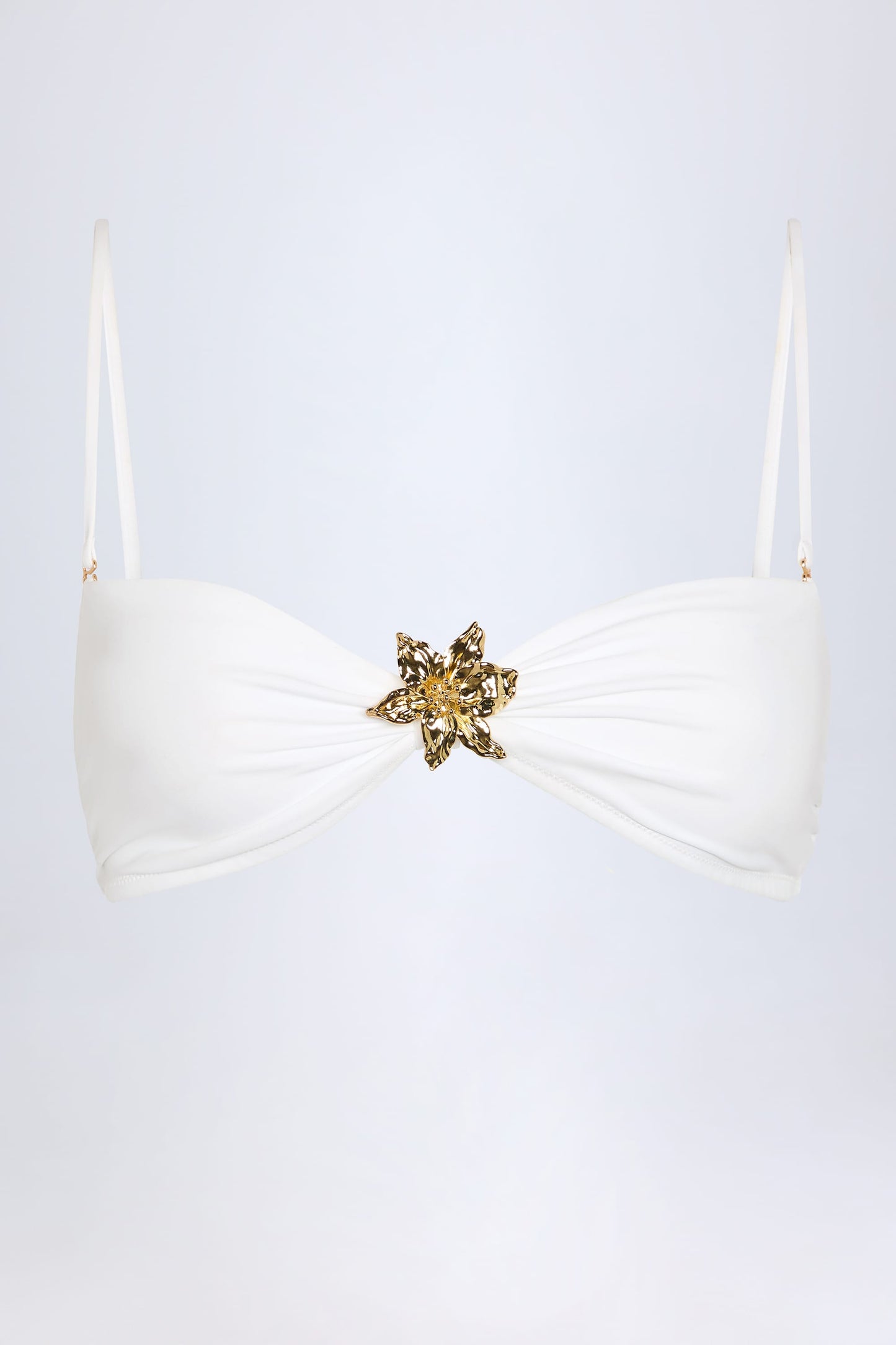 Hardware-Detail Halterneck Bikini Top in White