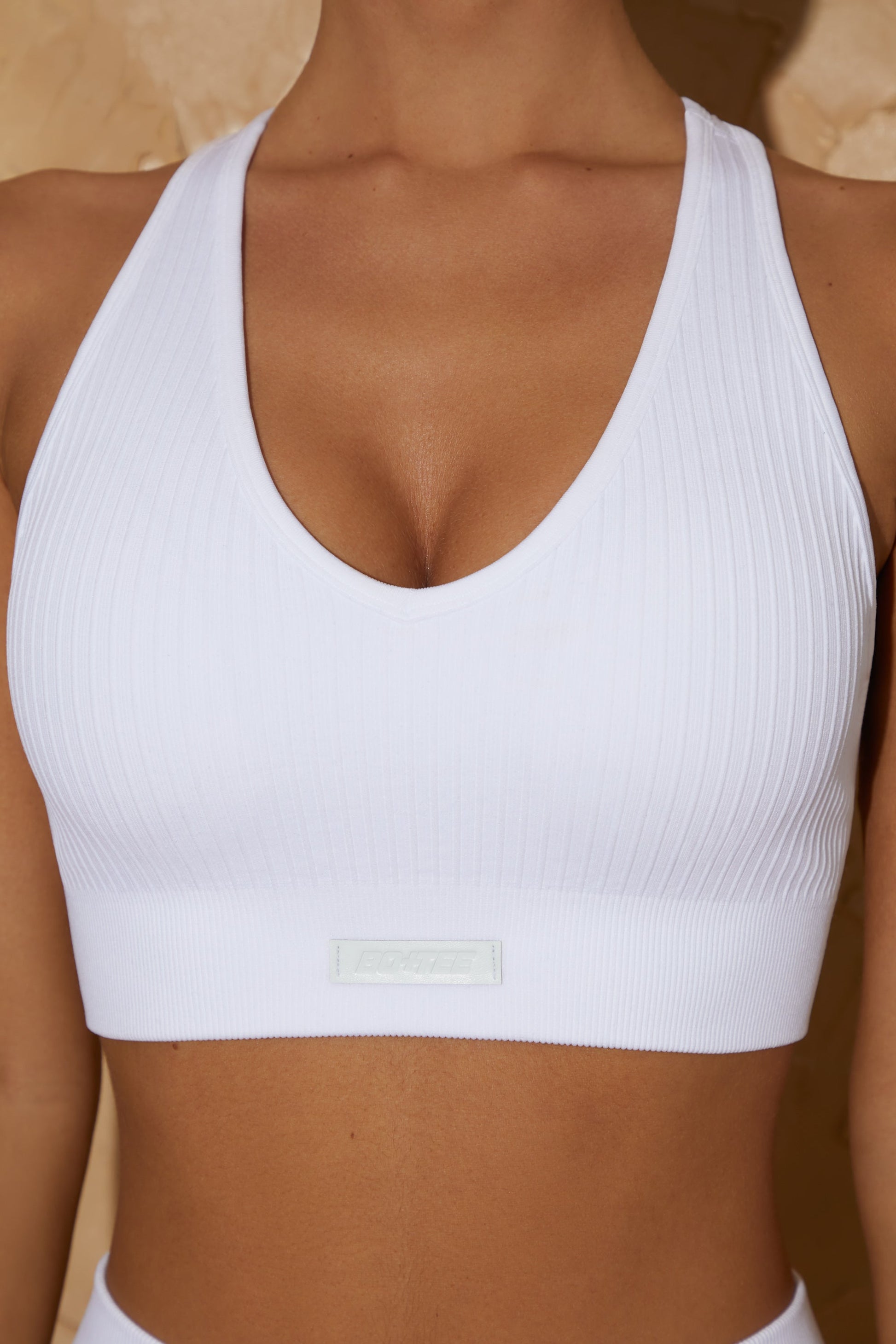 V Neck Sports Bra in White