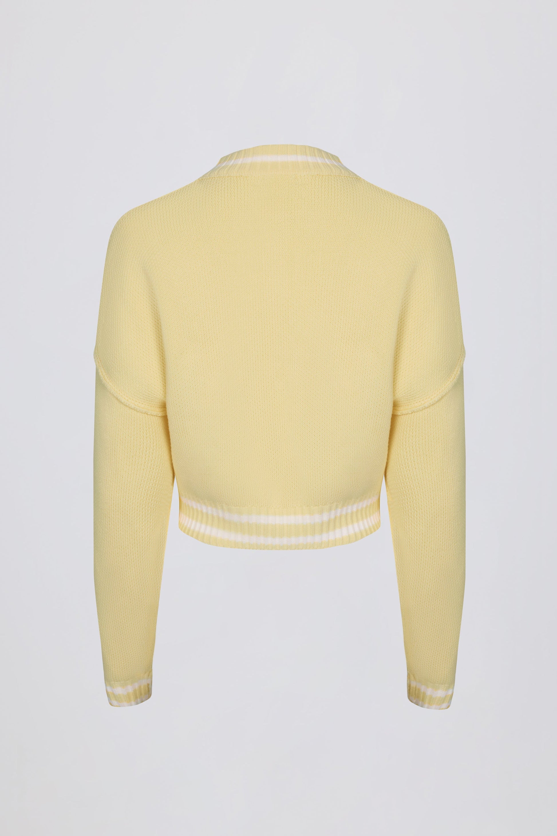 Button-Up Cropped Knit Cardigan in Soft Yellow