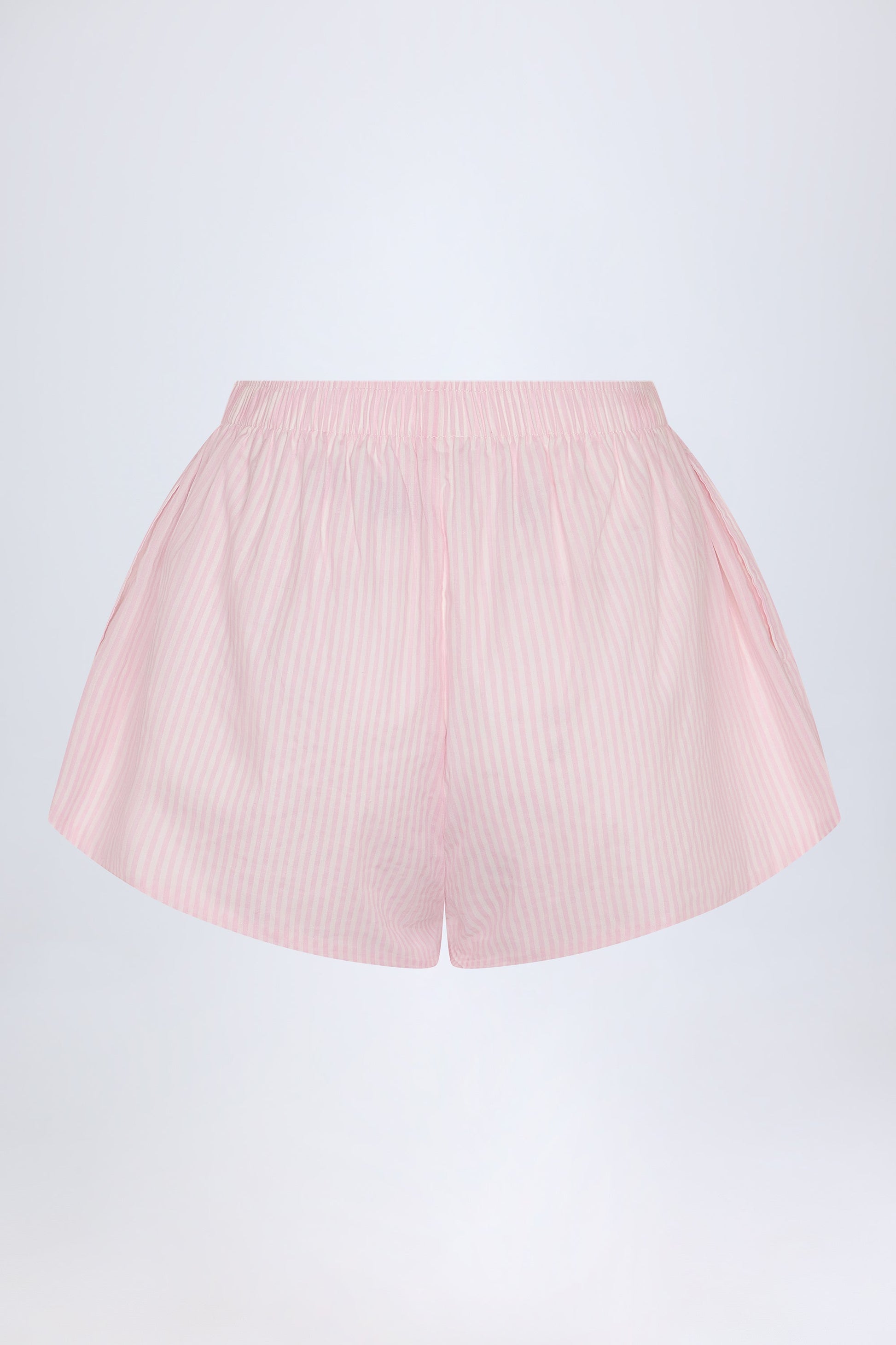 Tie-Front Cotton-Poplin Shorts in Pink White Stripe