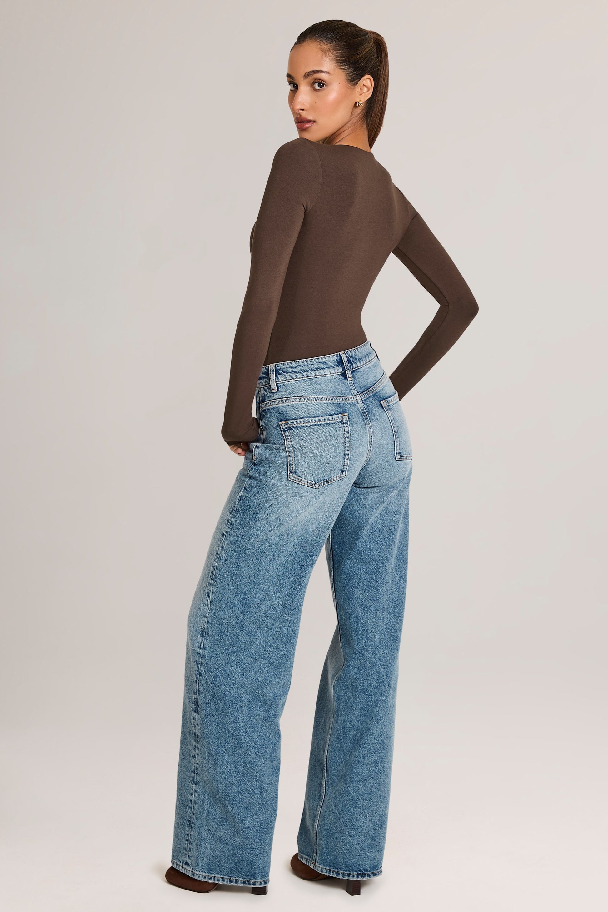 Drawstring Straight-Leg Jeans in Mid Wash