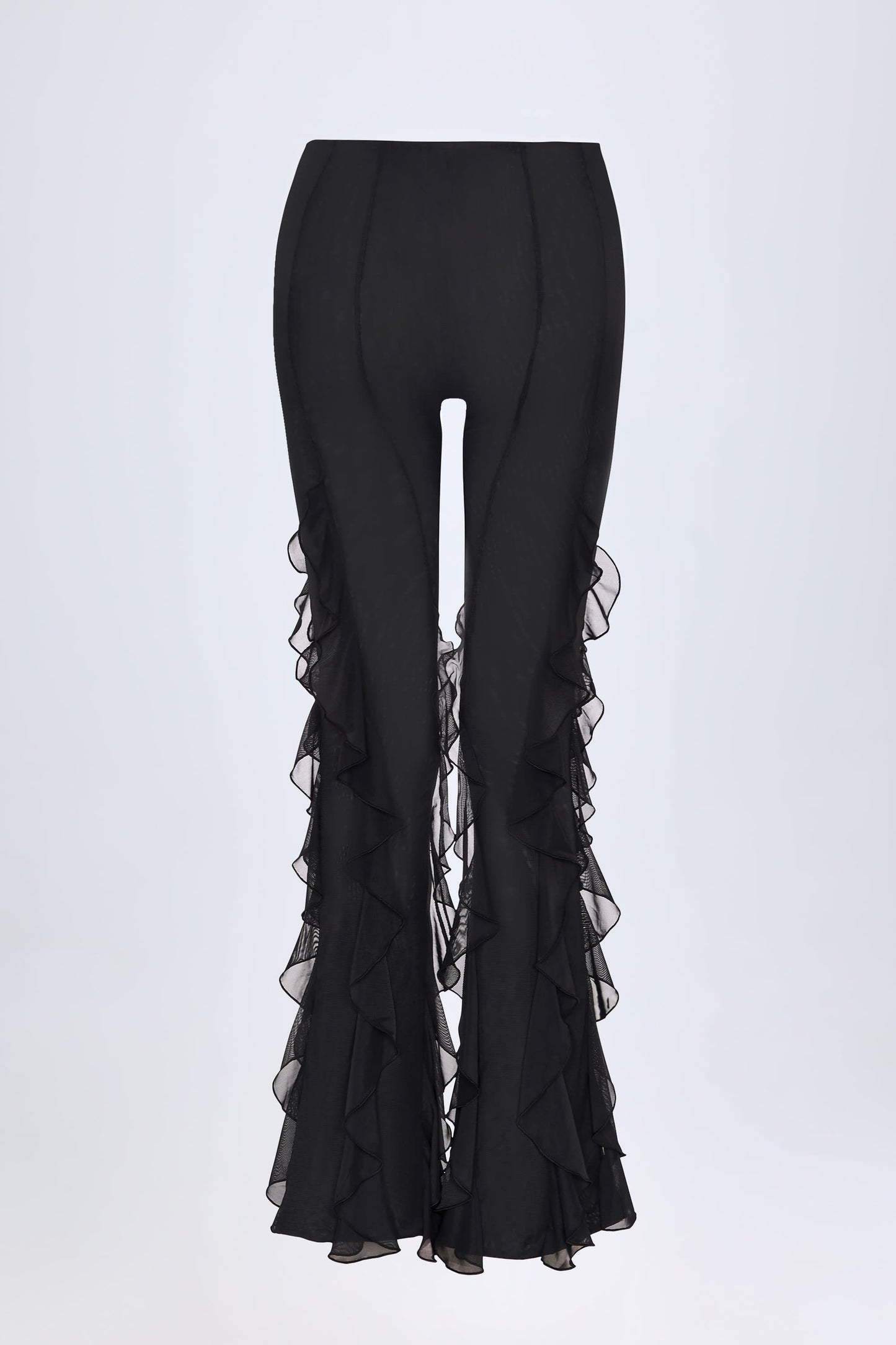 Ruffled Mid-Rise Flared Trousers in Black