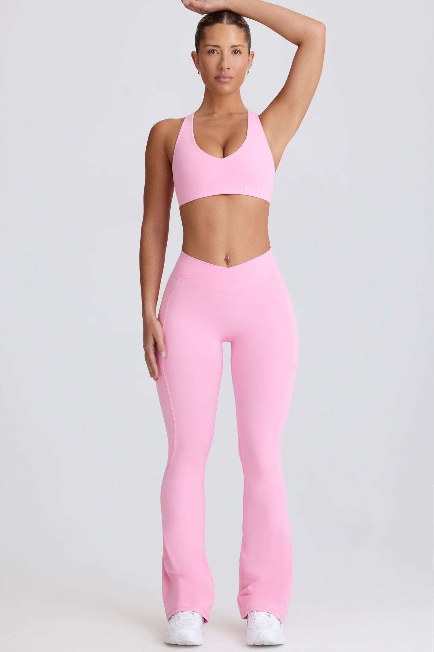 Soft Active Crossover Flared Trousers in Baby Pink