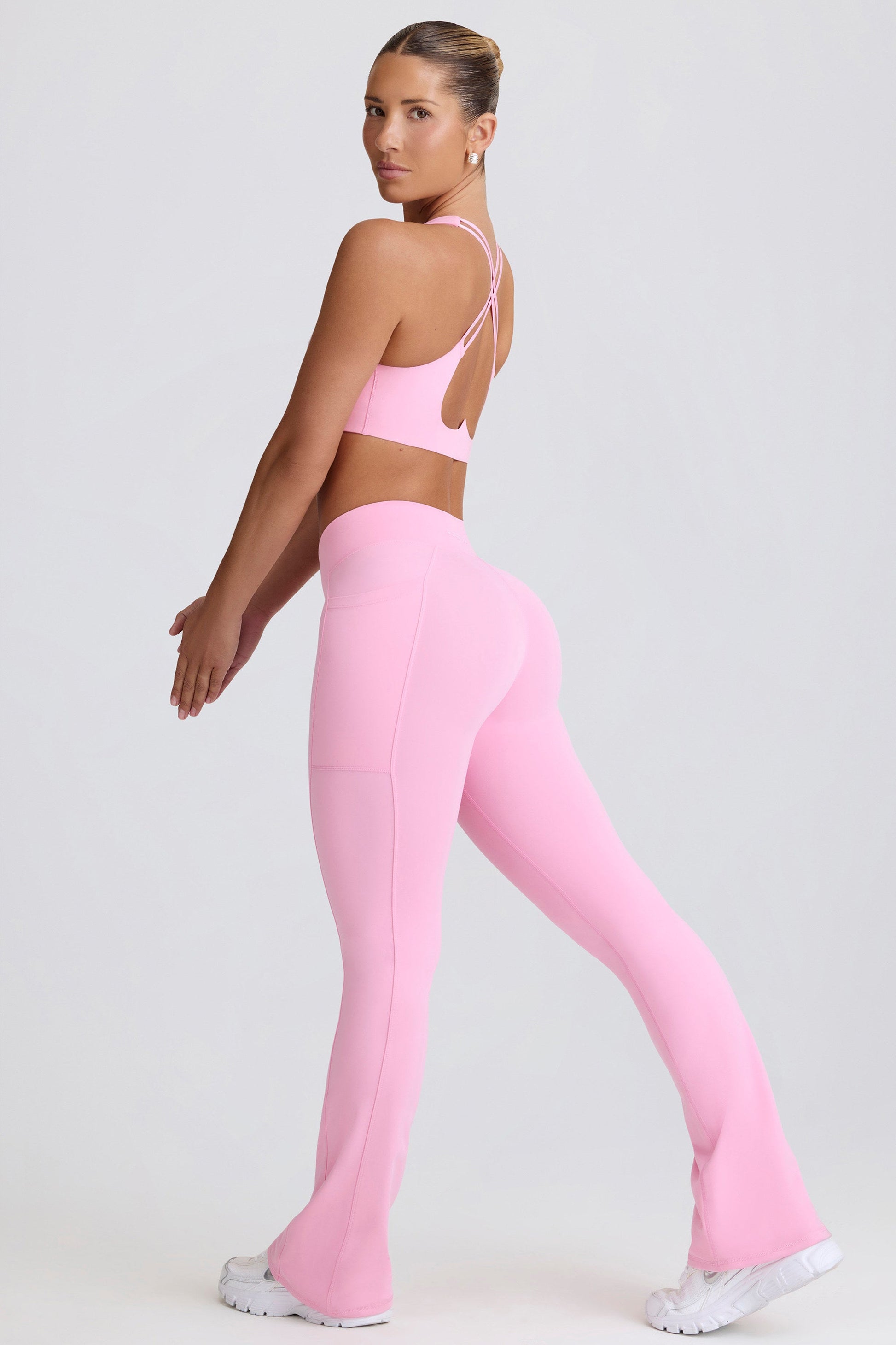 Soft Active Crossover Flared Trousers in Baby Pink