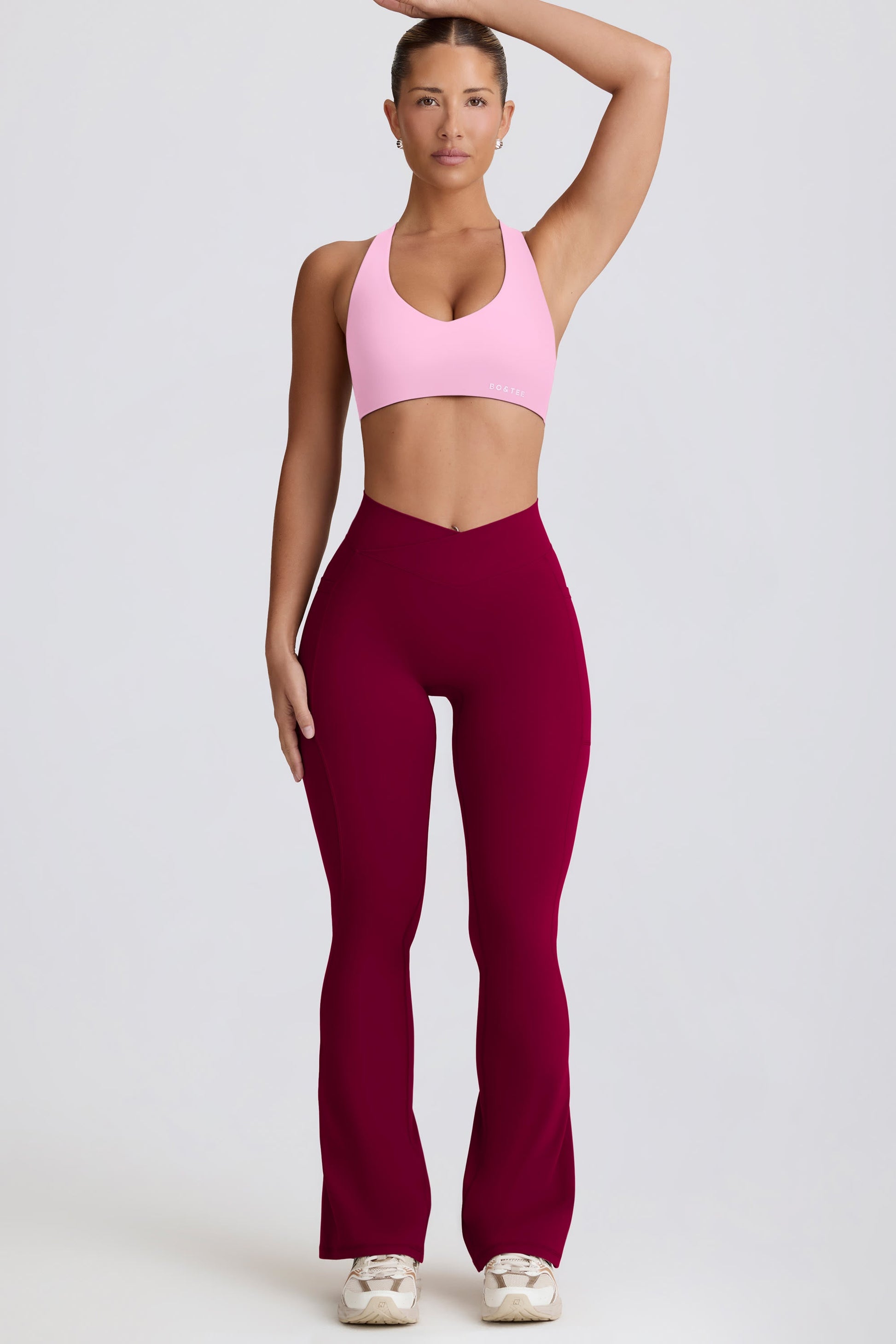 Soft Active Crossover Flared Trousers in Burgundy