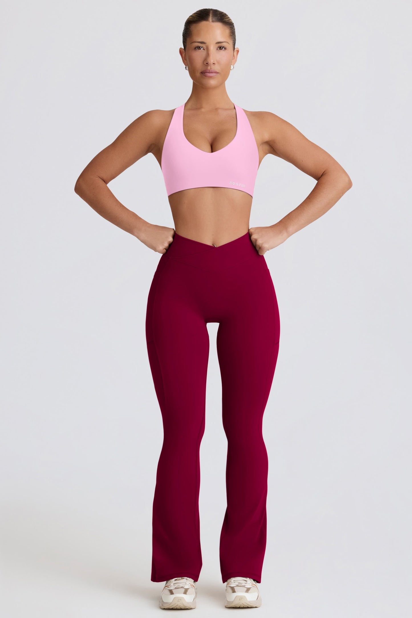 Soft Active Crossover Flared Trousers in Burgundy