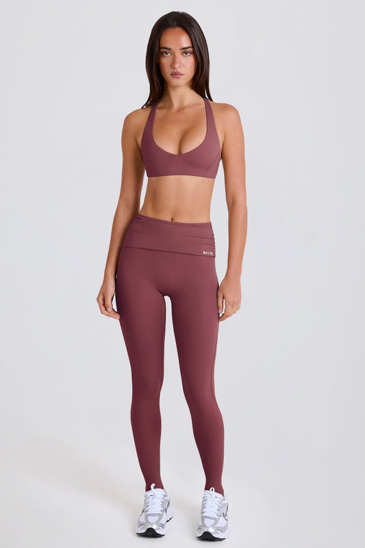 Foldover Mid-Rise Stirrup Leggings in Acai