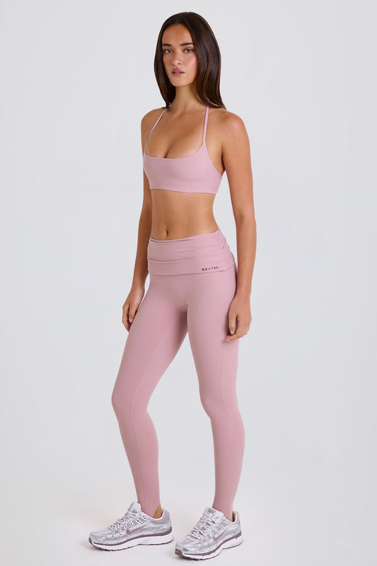 Foldover Mid-Rise Stirrup Leggings in Mauve