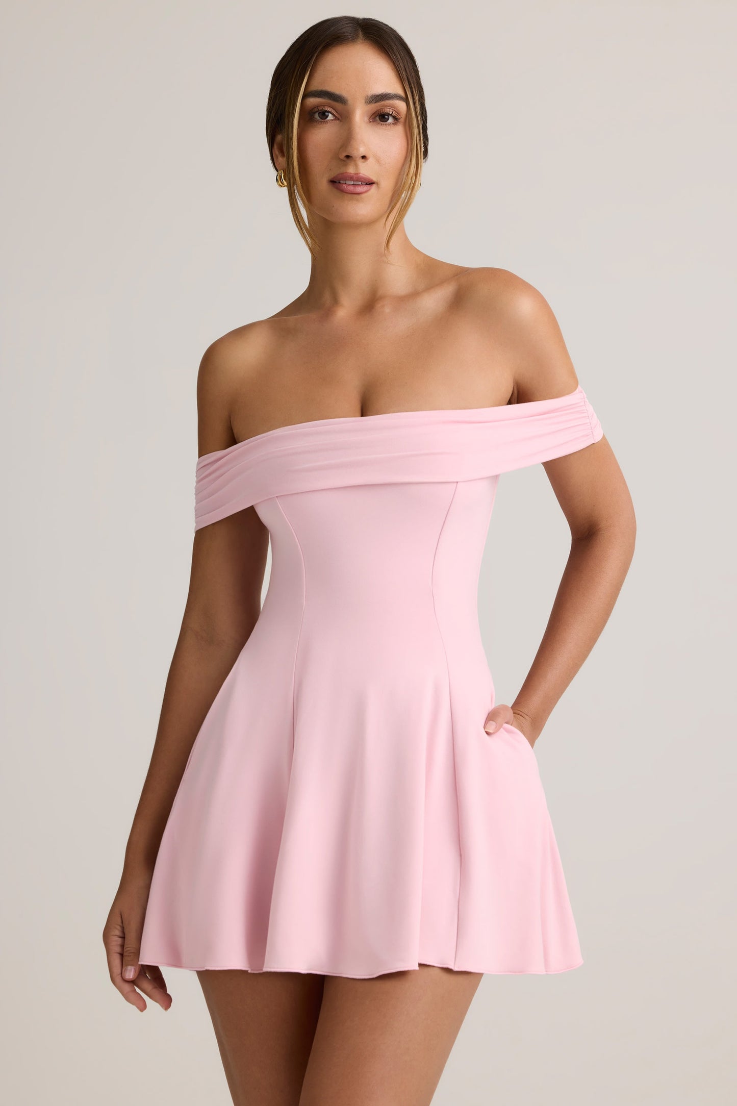 Modal Off-Shoulder A-Line Mini Dress in Baby Pink