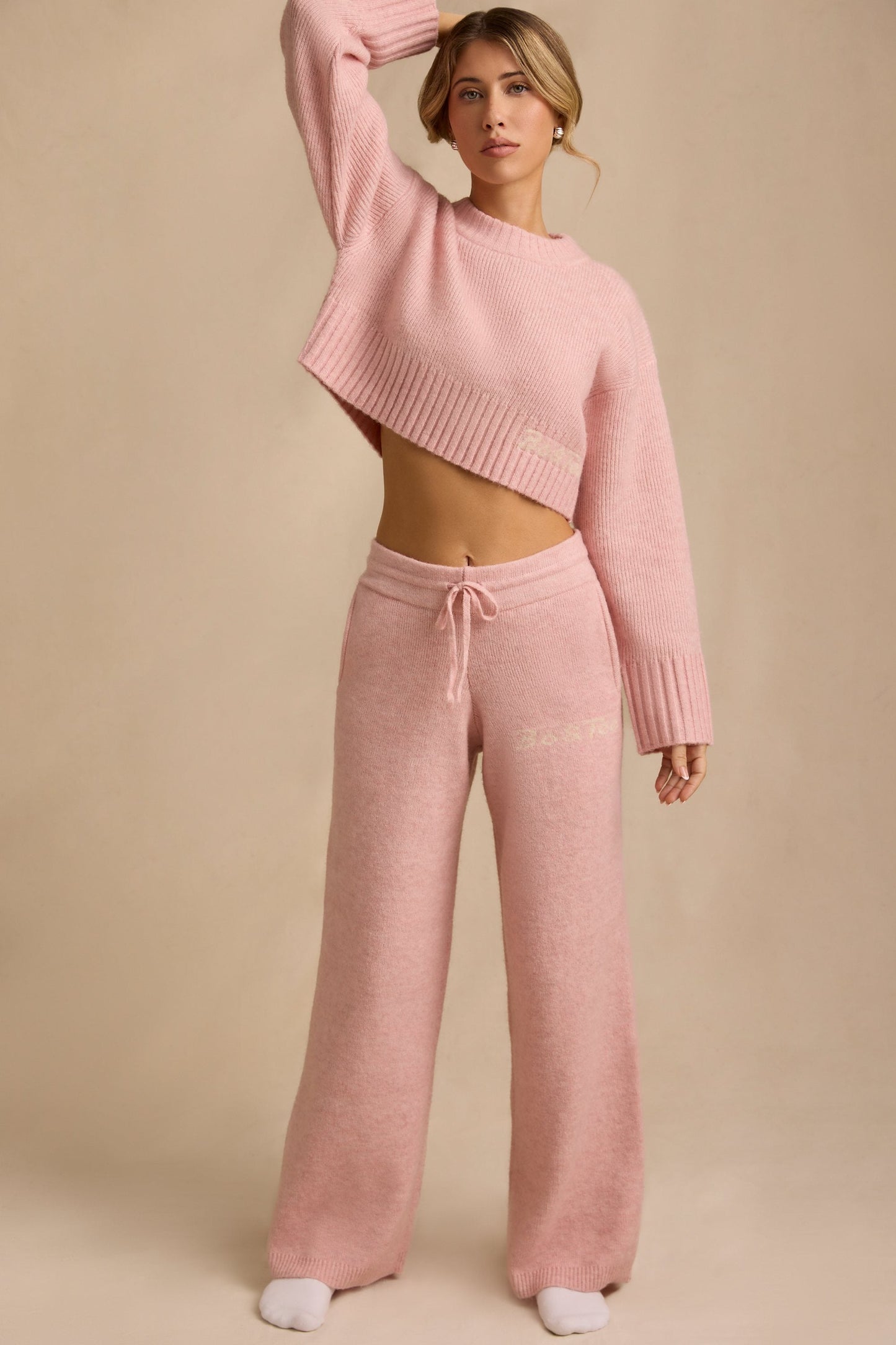 Mid-Rise Wide-Leg Joggers in Blush Pink