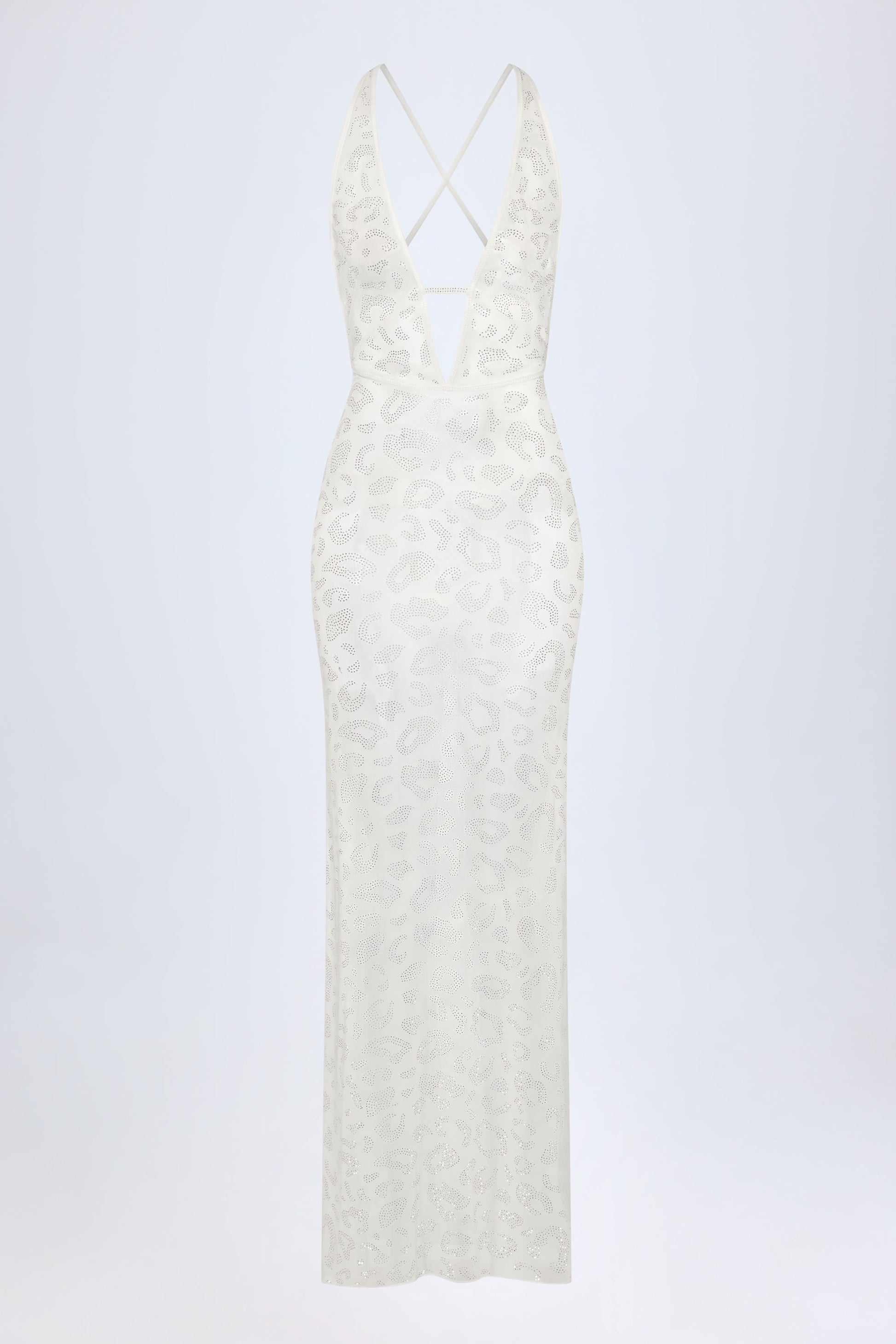 Embellished Backless Maxi Dress in White