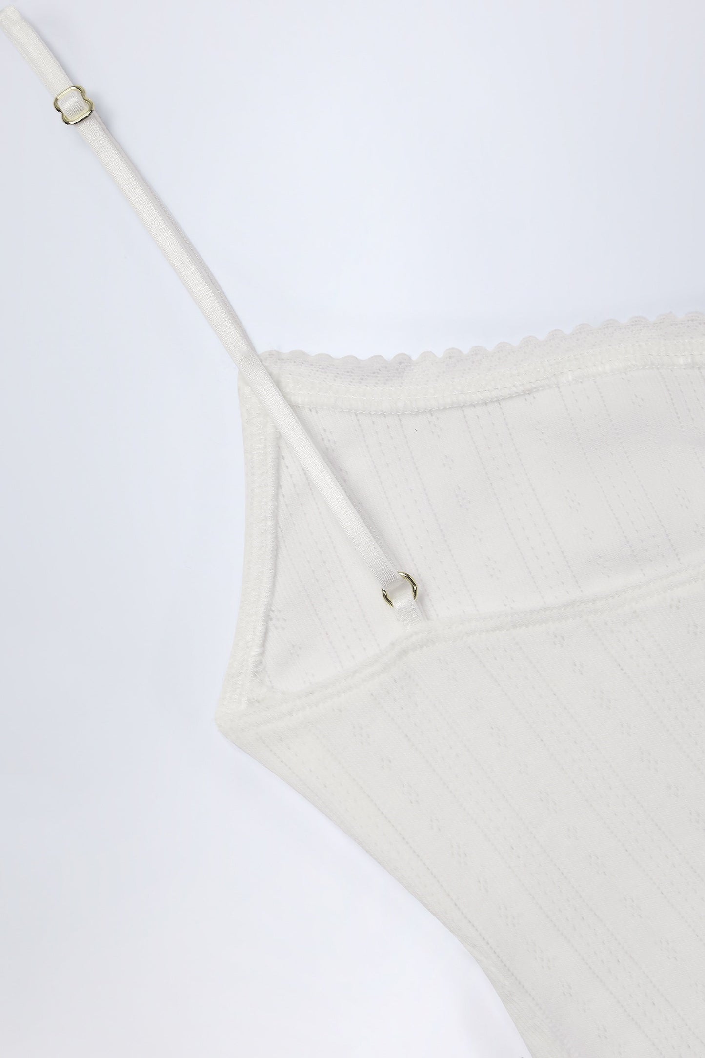 Pointelle Ruched Camisole Crop Top in White