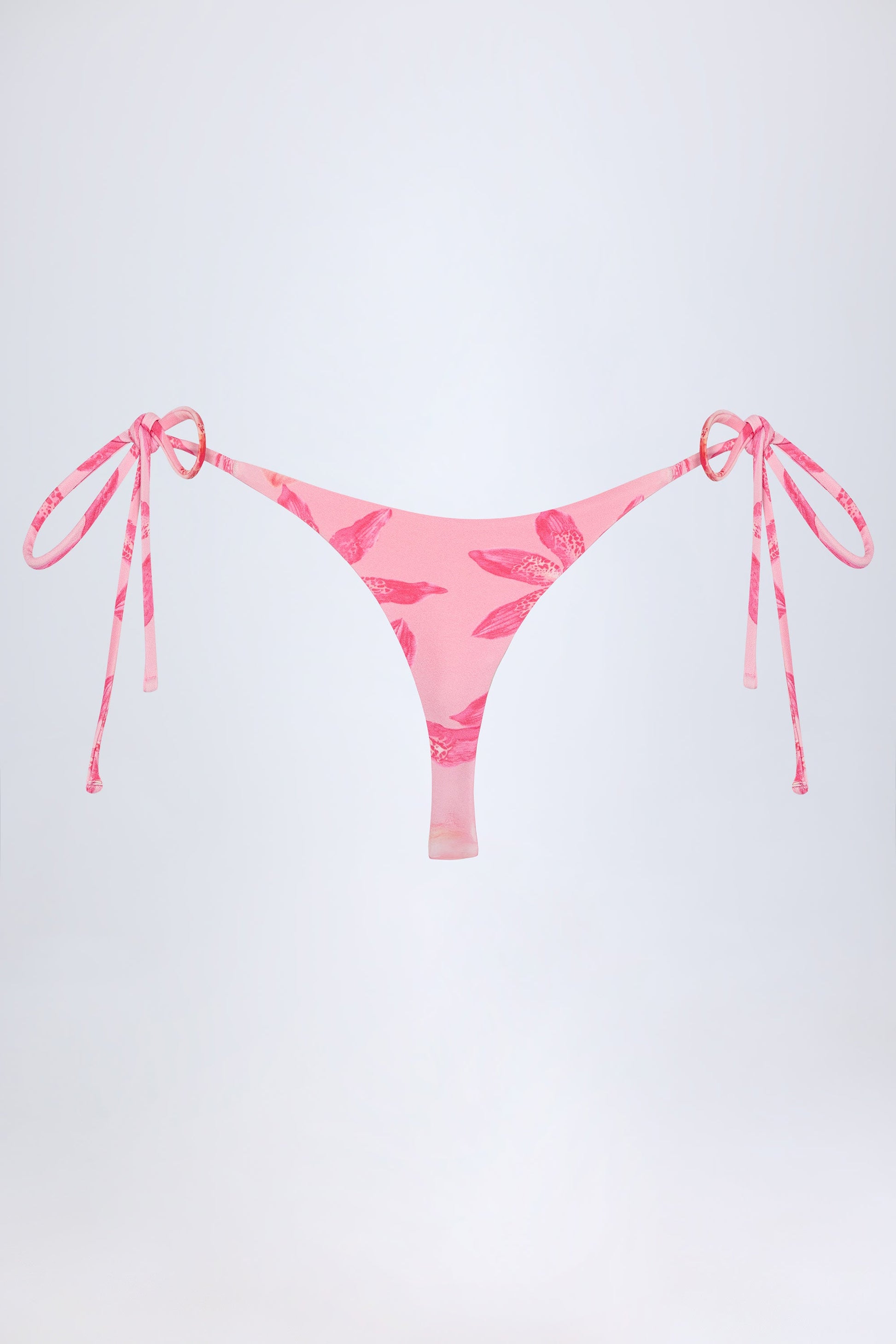 Side-Tie Thong Bikini Bottoms in Pink Orchid Print