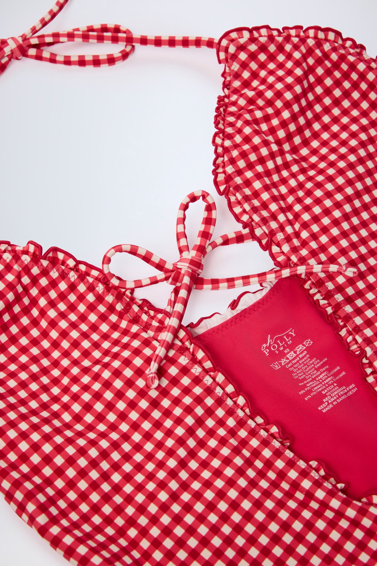 Ruffled Cut-Out Halterneck Swimsuit in Red Gingham