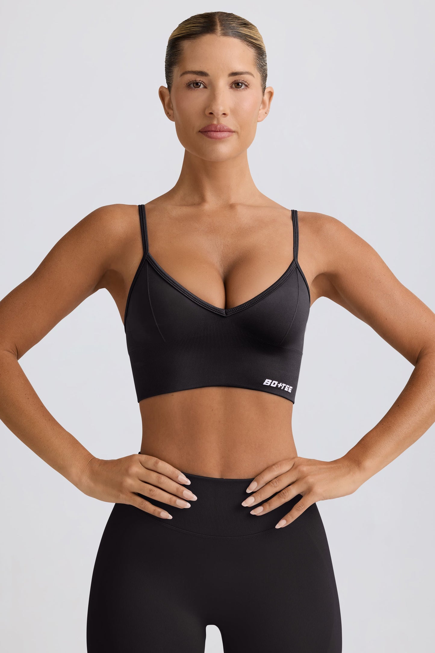 Define Luxe V-Neck Sports Bra in Black