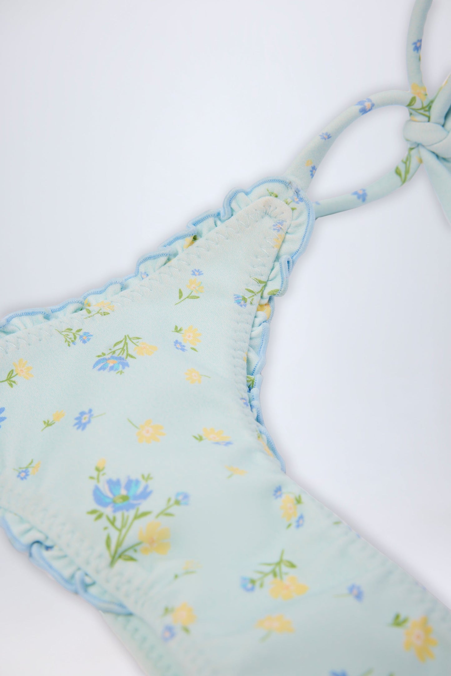 Side-Tie Thong Bikini Bottoms in Blue Floral