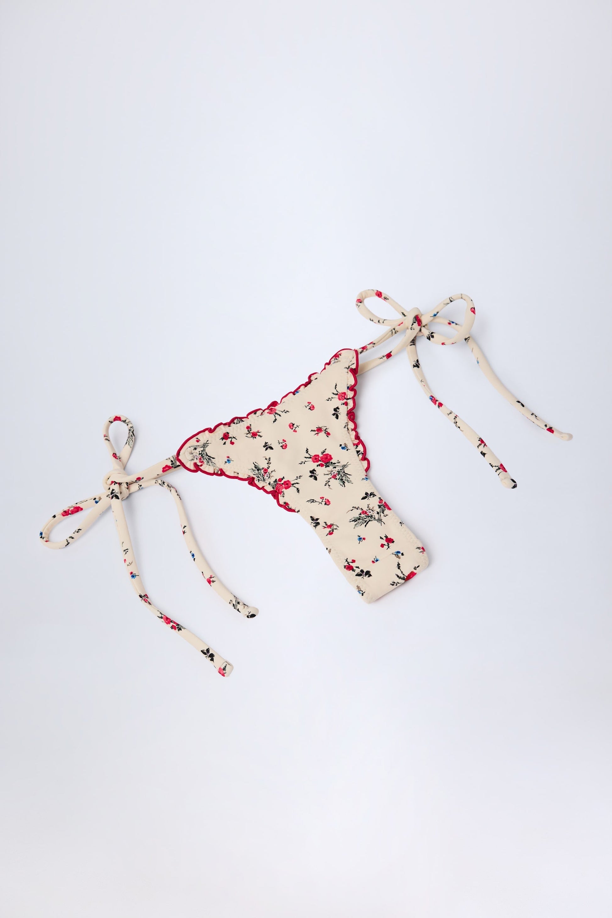 Side-Tie Thong Bikini Bottoms in Red Floral