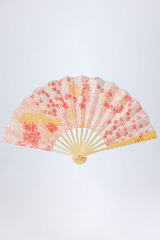 Folding Hand Fan in Pink Coral Artisan