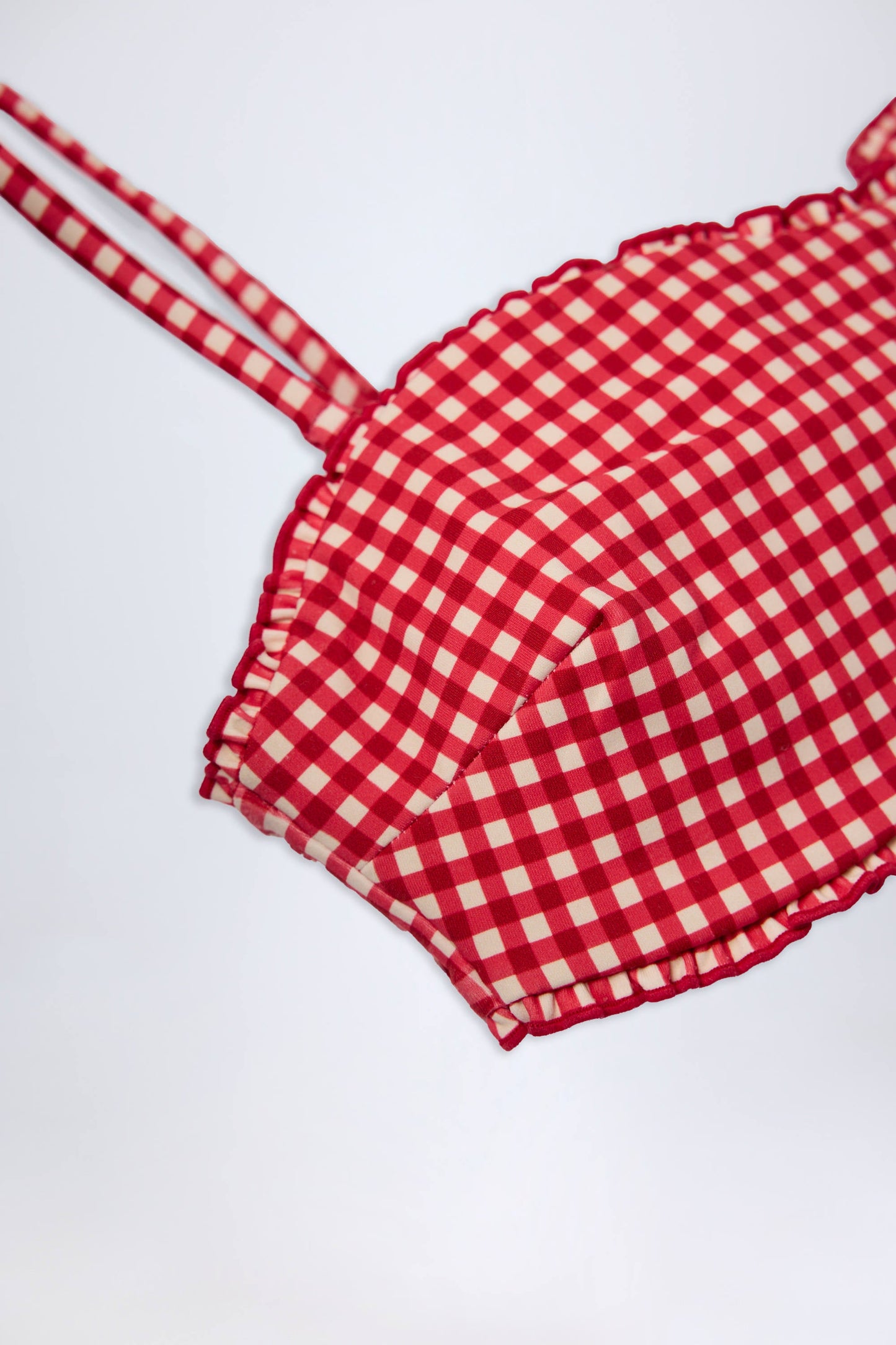 Ruffled Bandeau Bikini Top in Red Gingham