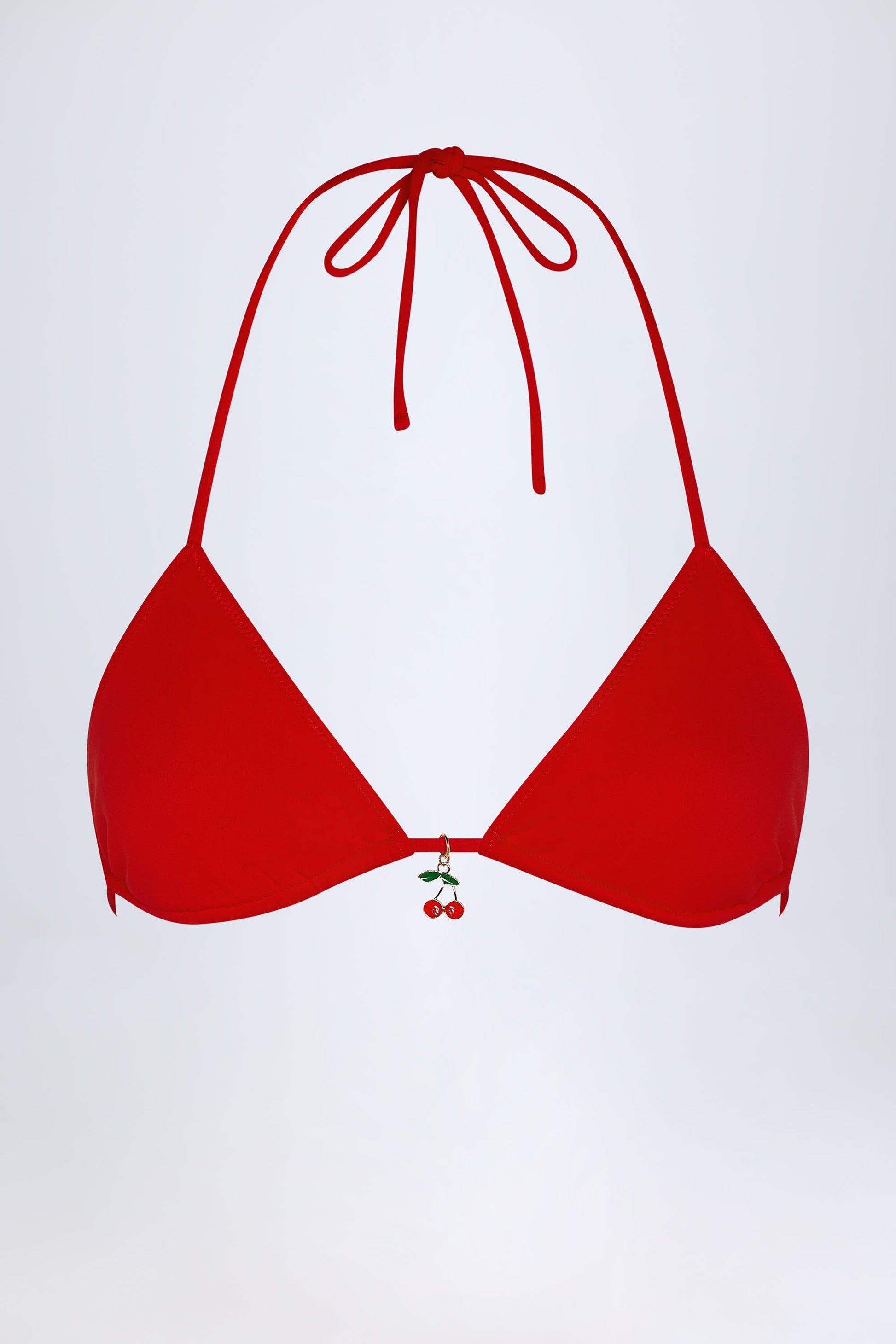 Broderie Anglaise Triangle Bikini Top in Fiery Red