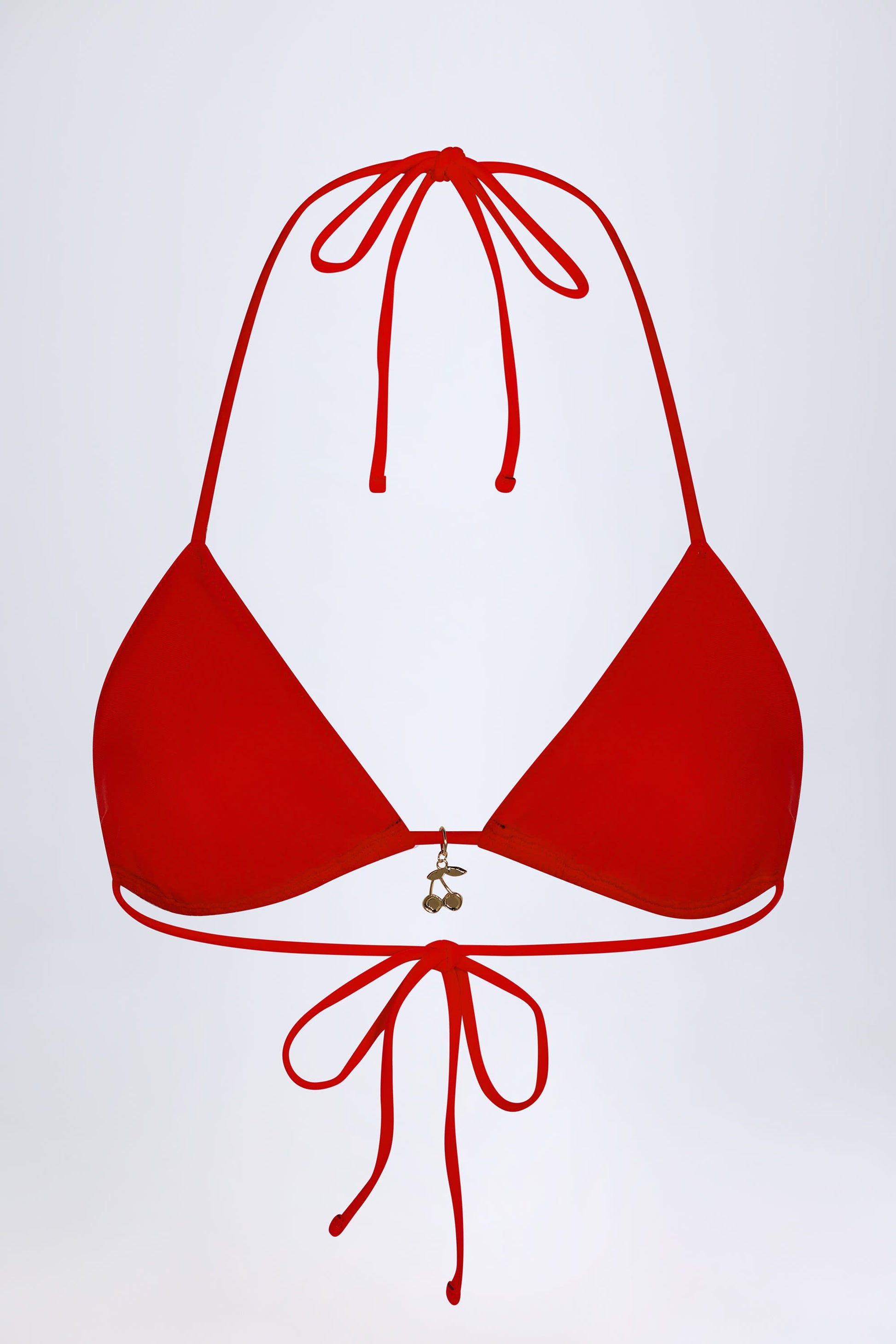 Broderie Anglaise Triangle Bikini Top in Fiery Red