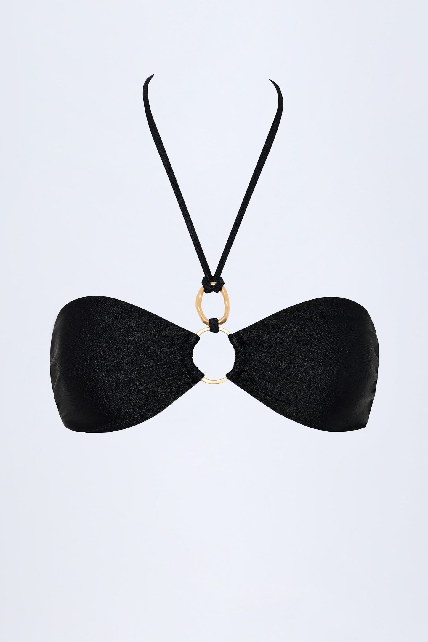 Hardware-Detail Ruched Halterneck Bikini Top in Black
