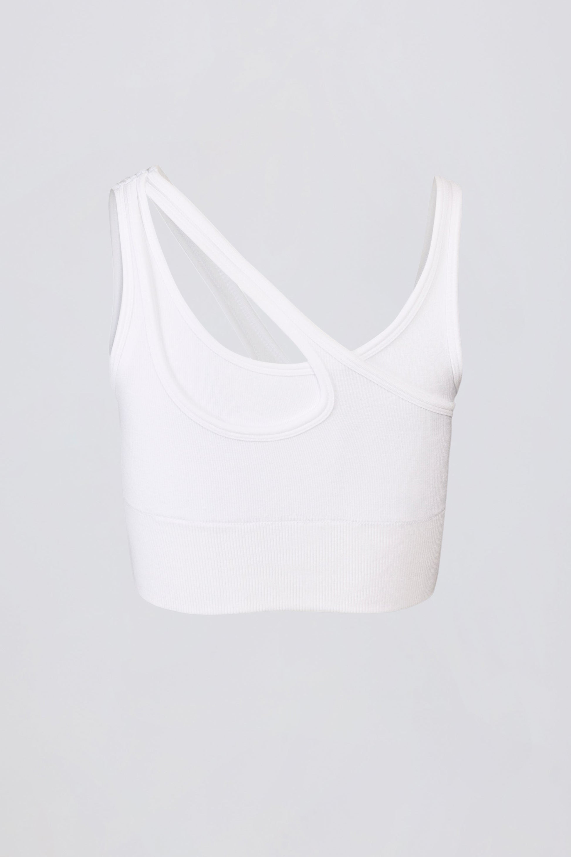 Seamless Soft Rib Asymmetric Sports Bra in White