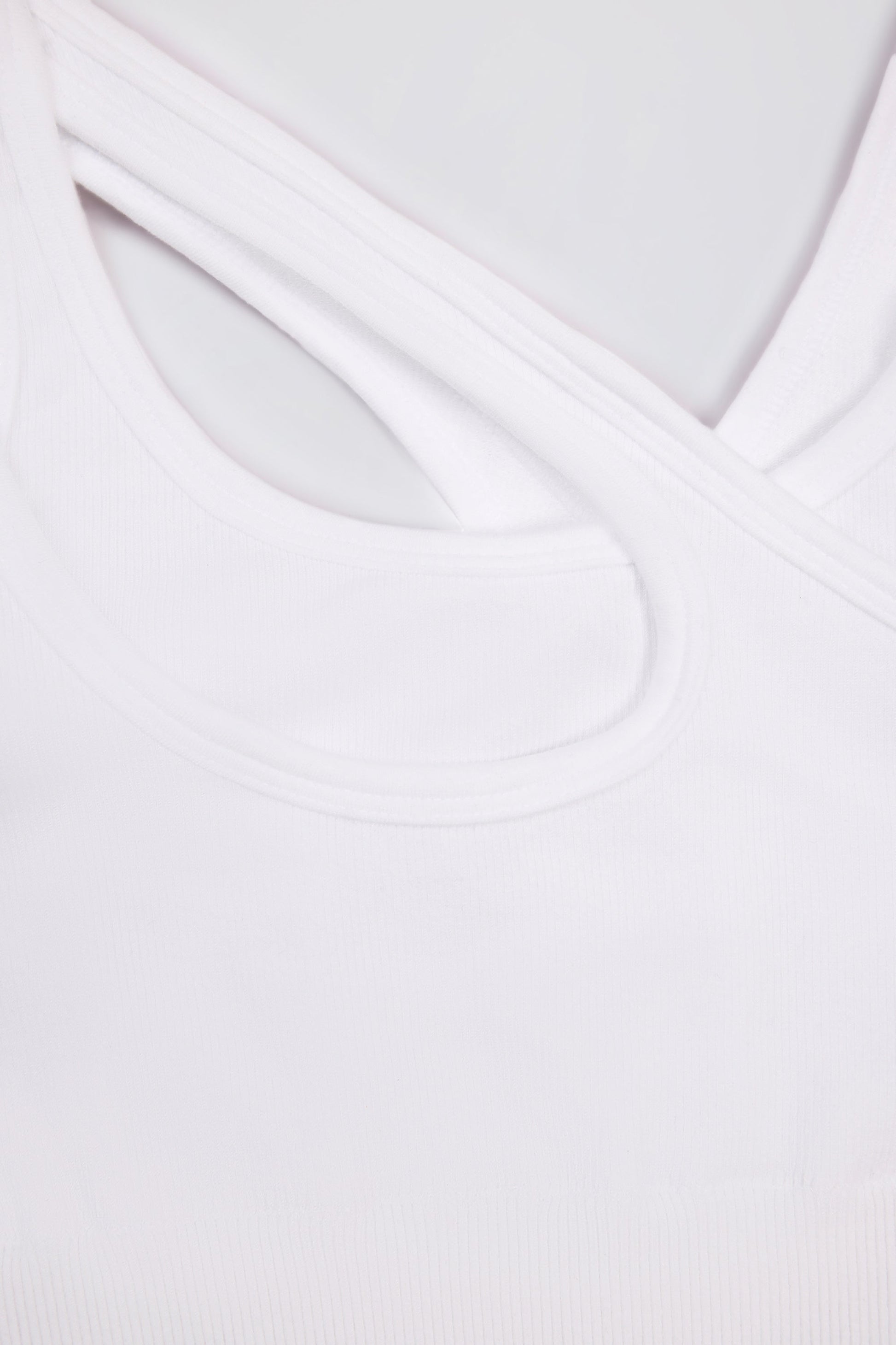 Seamless Soft Rib Asymmetric Sports Bra in White
