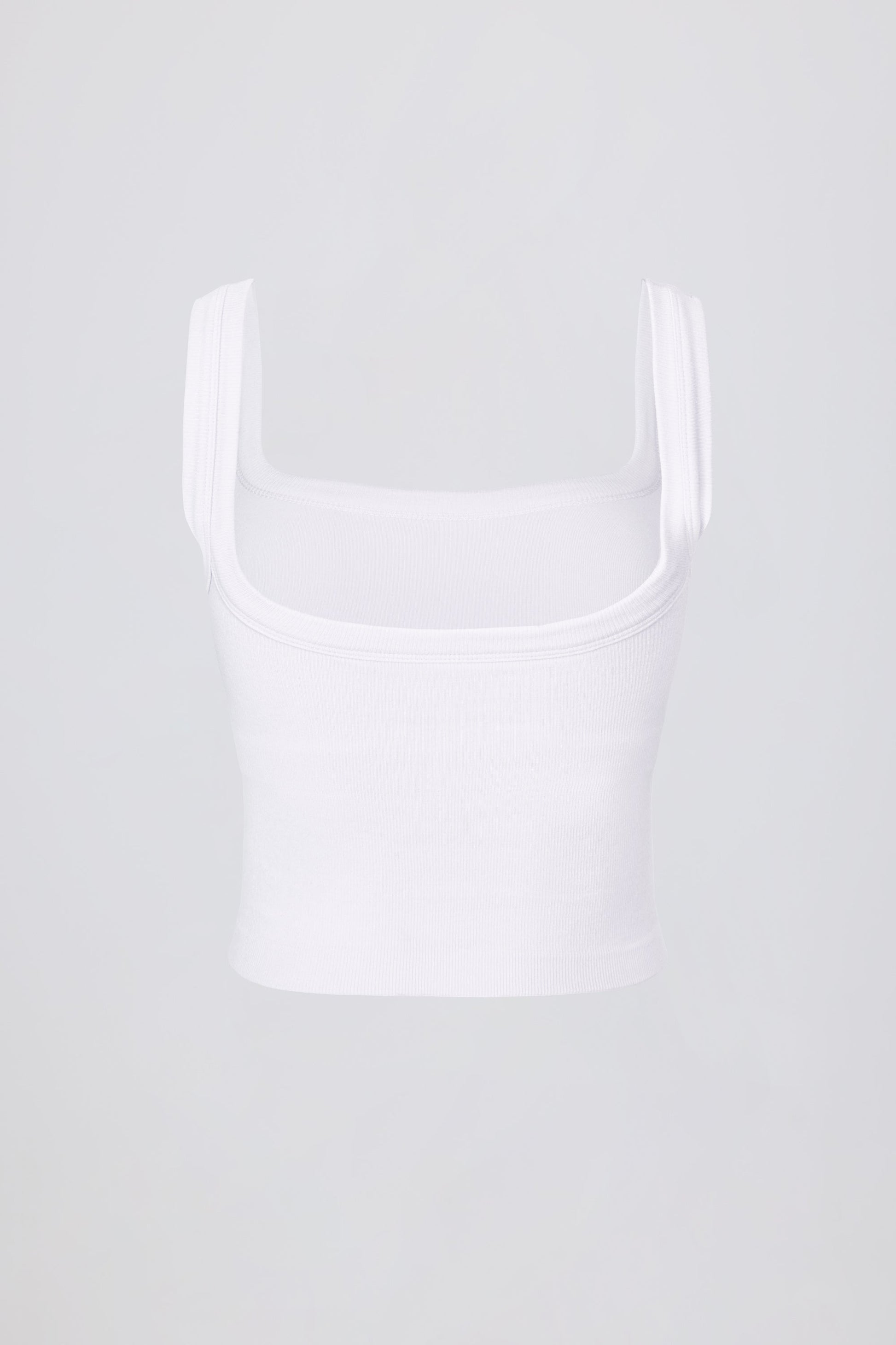 Seamless Soft Rib Square-Neck Tank Top in White