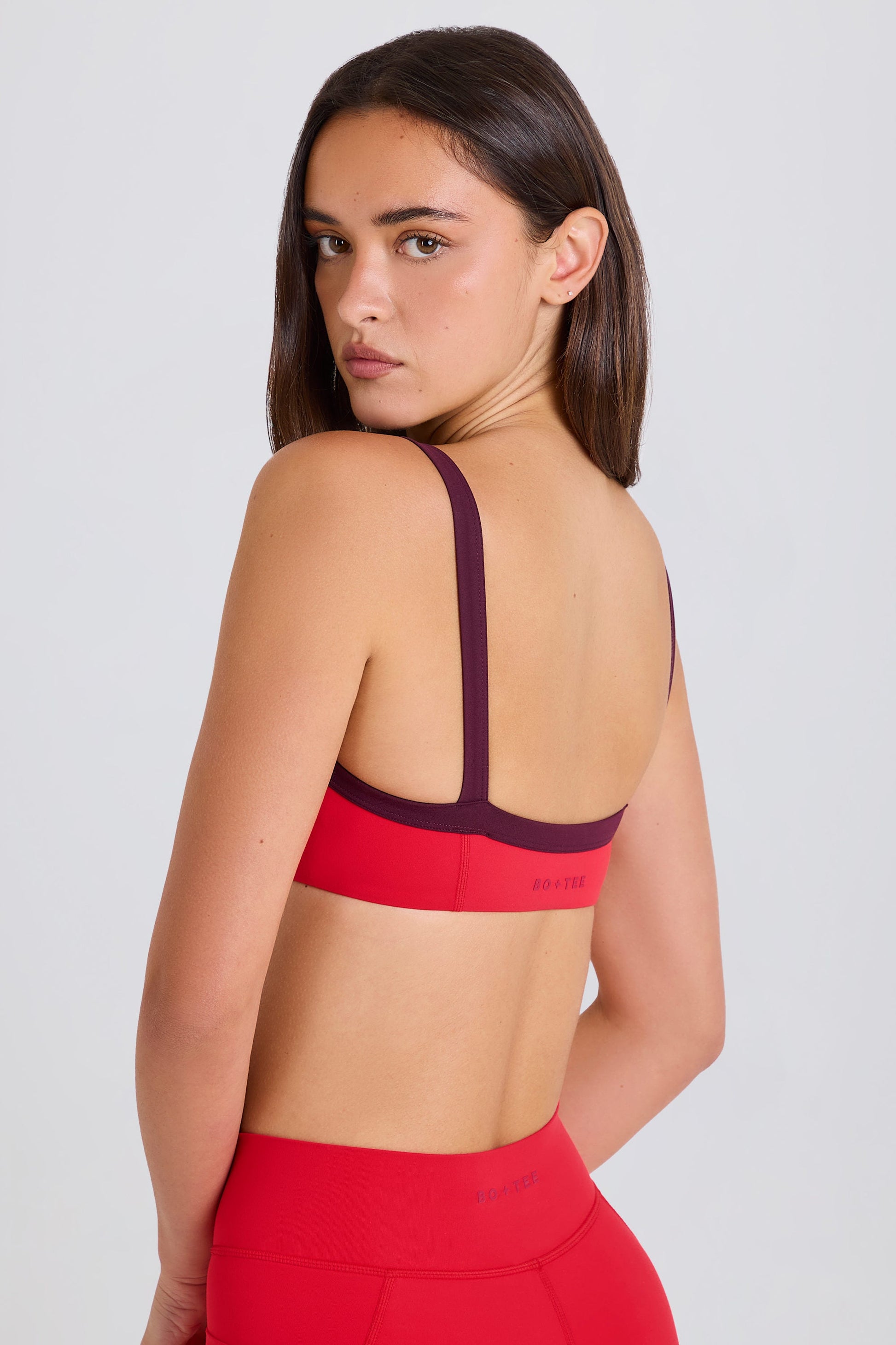 Soft Active Contrast-Trim Sports Bra in Strawberry Red