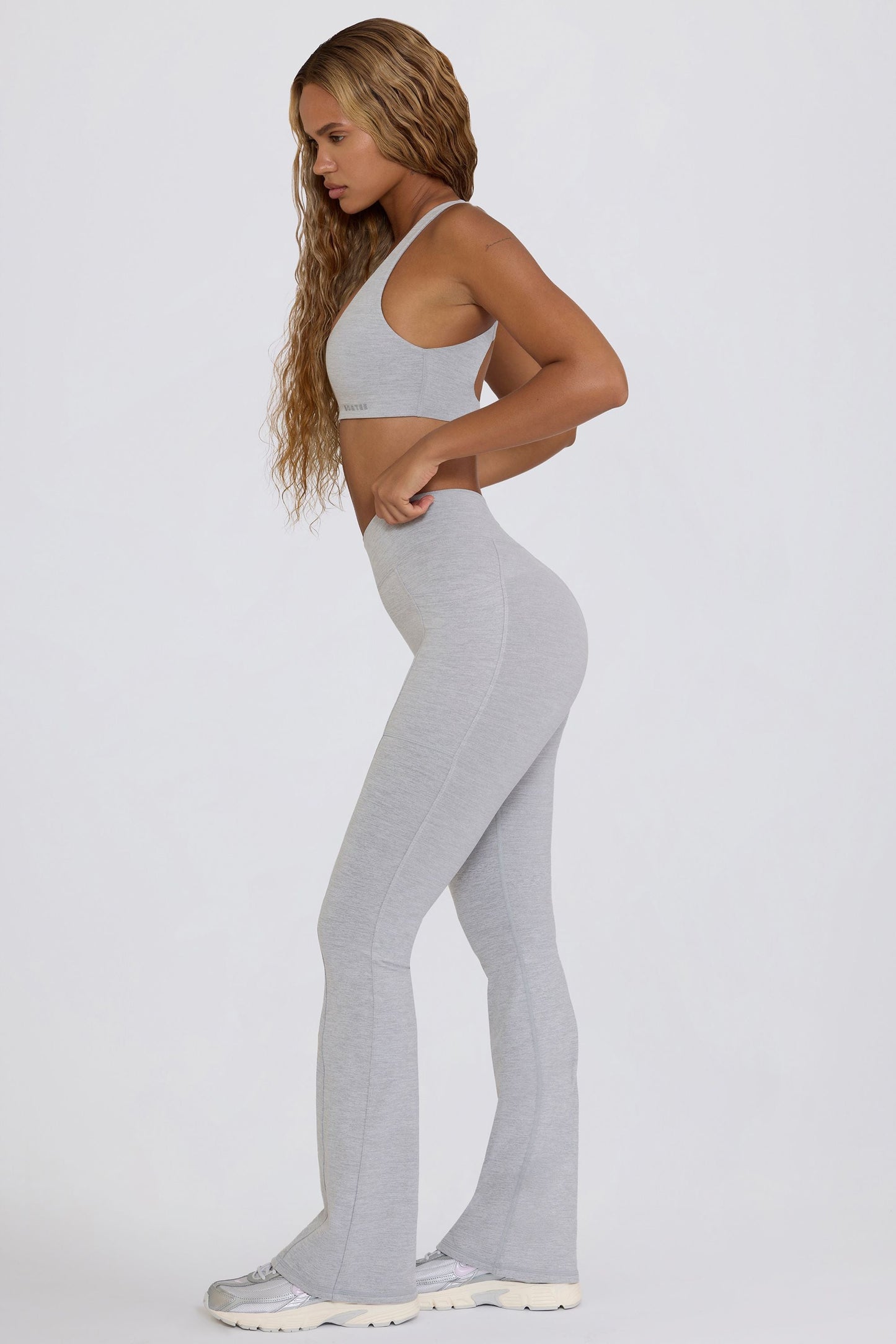 Soft Active Crossover Flared Trousers in Grey Marl