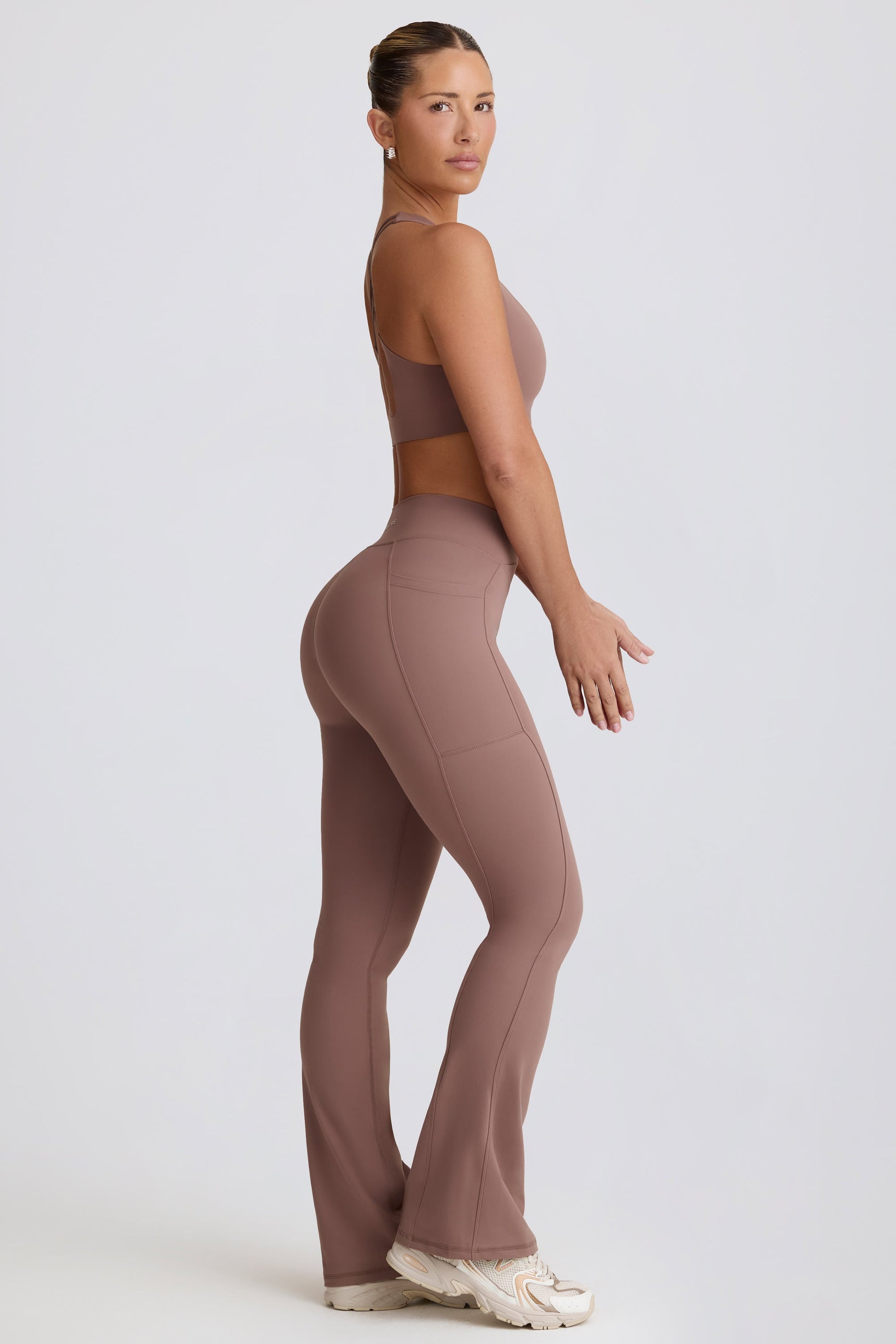 Soft Active Crossover Flared Trousers in Mocha