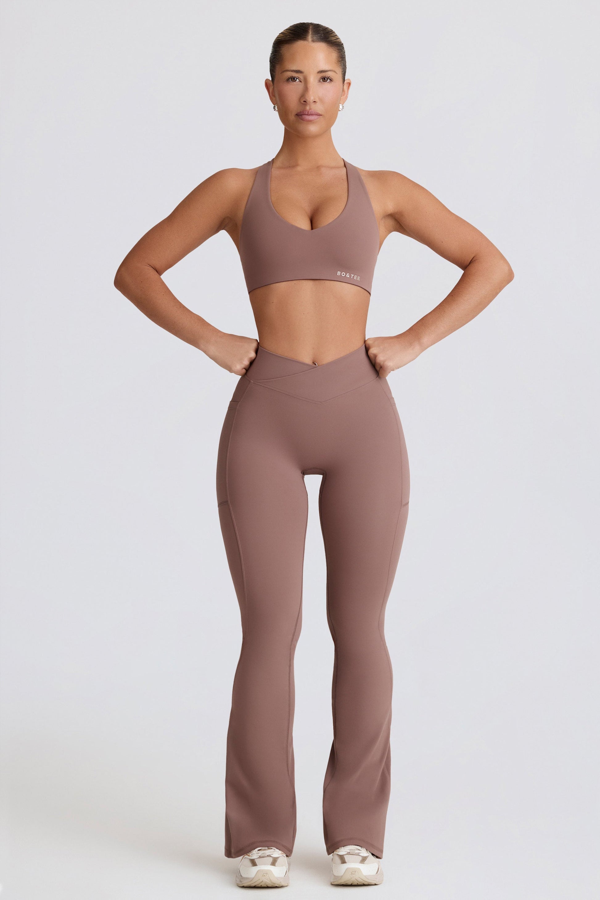 Soft Active Crossover Flared Trousers in Mocha