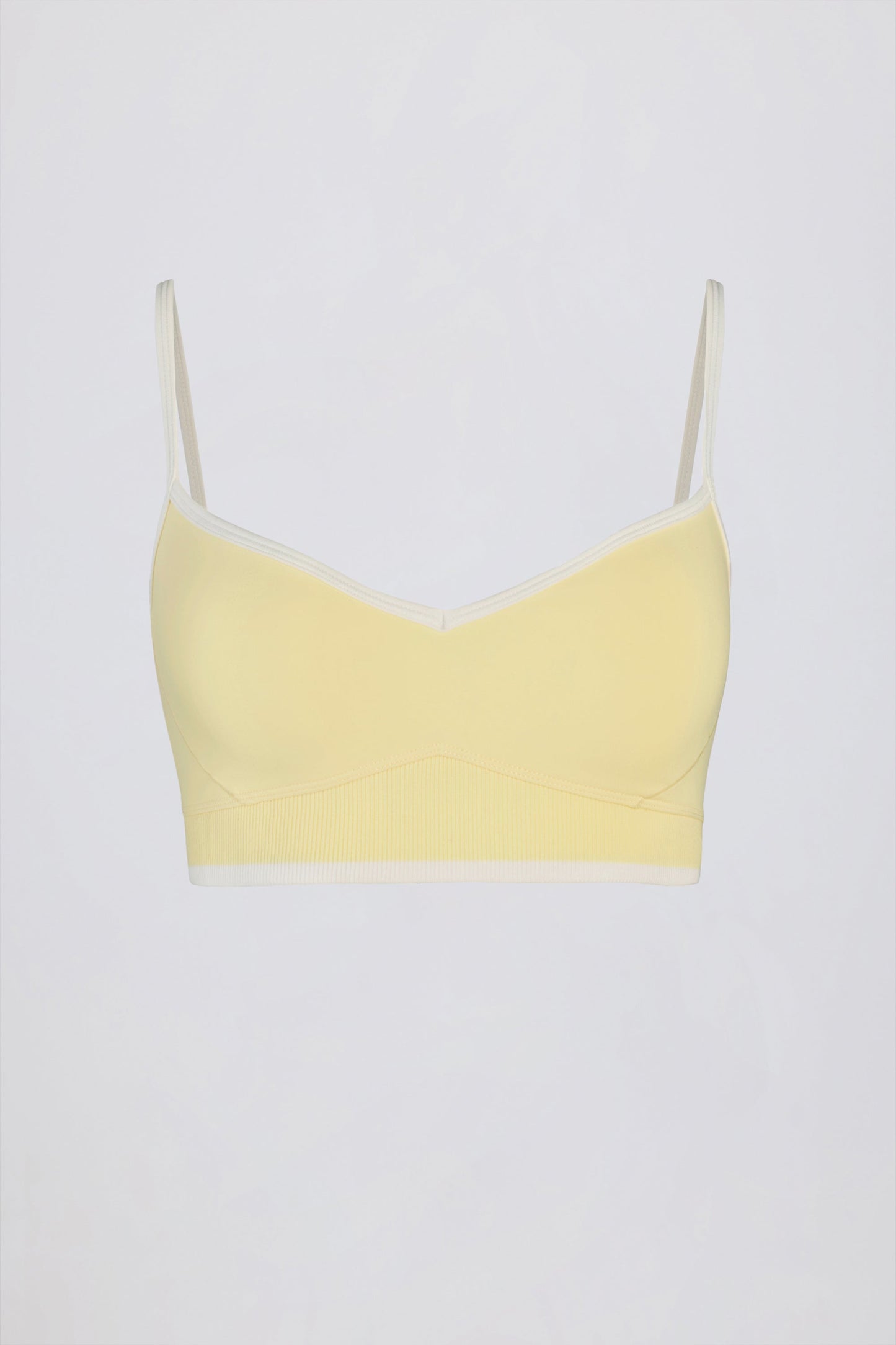 Soft Active Sweetheart-Neck Contrast Sports Bra in Soft Yellow