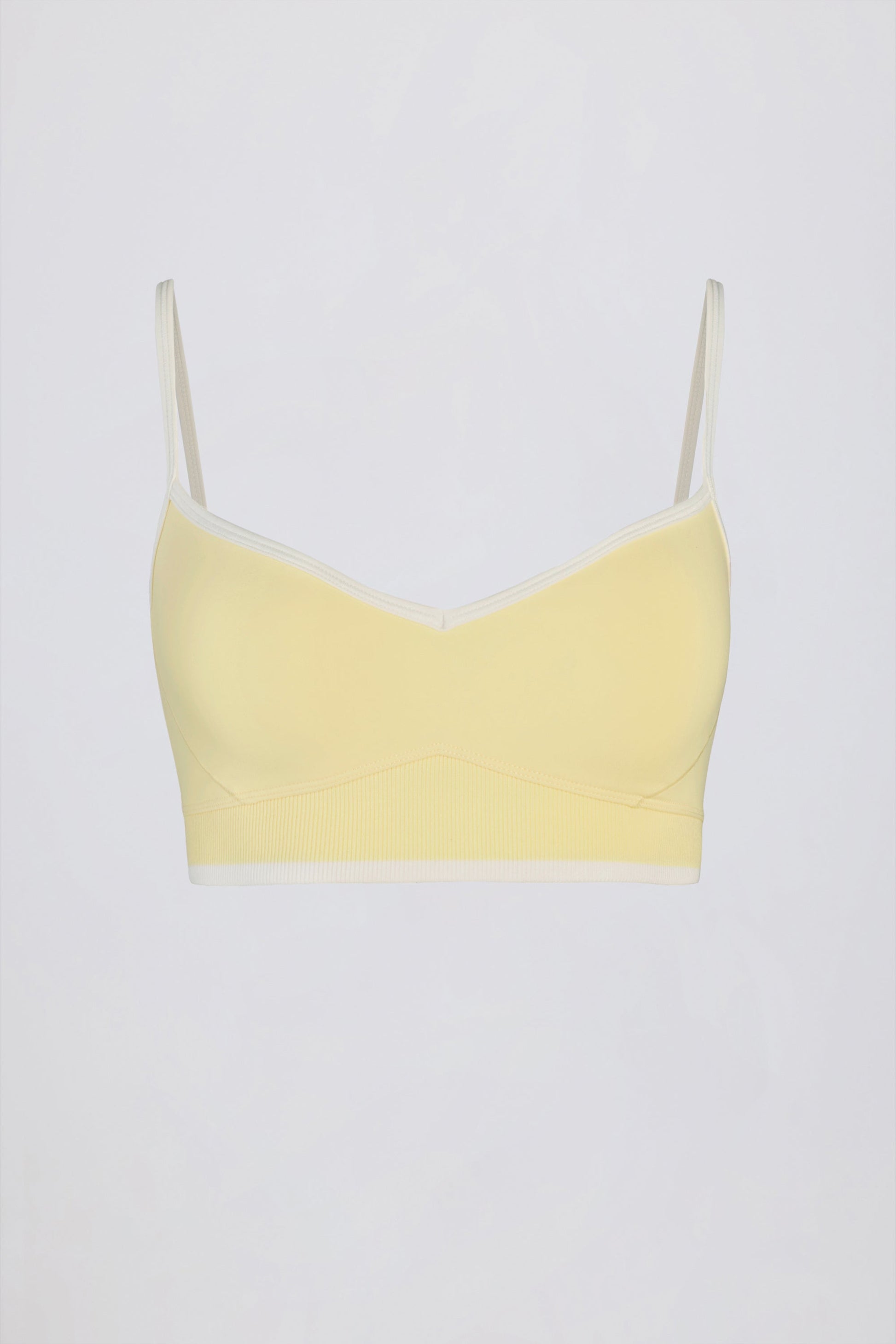 Soft Active Sweetheart-Neck Contrast Sports Bra in Soft Yellow