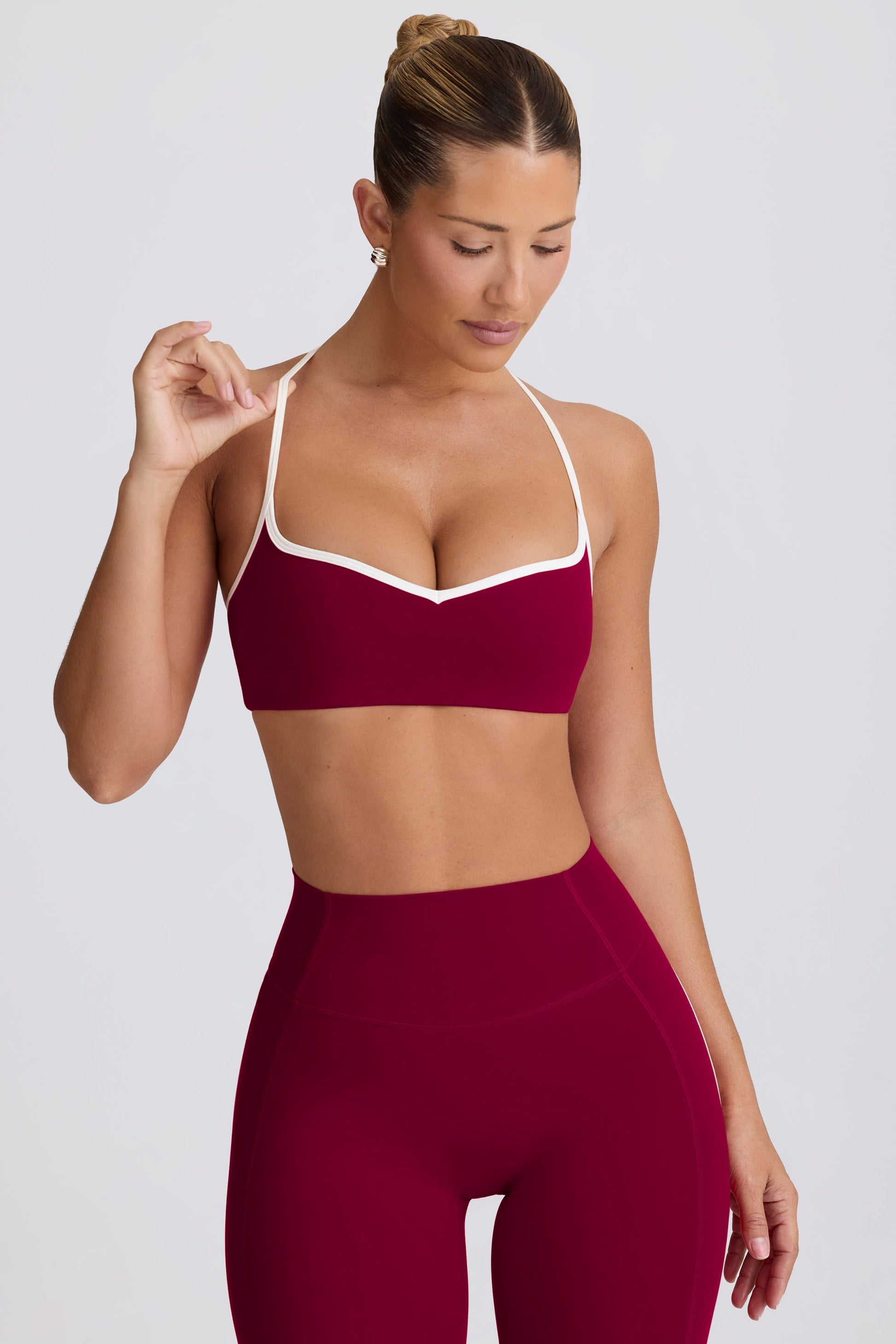 Soft Active Sweetheart-Neck Sports Bra in Burgundy