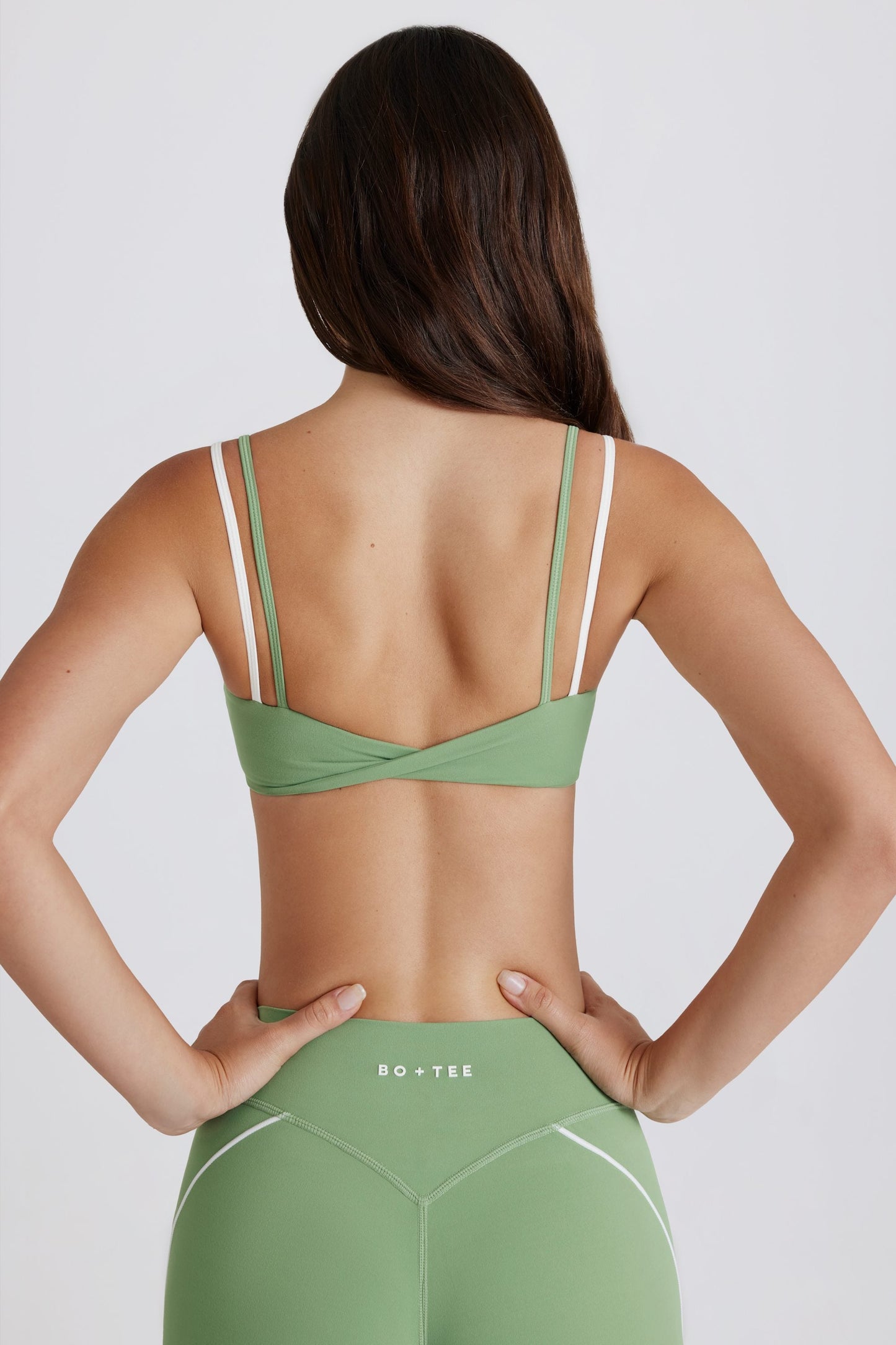 Soft Active Twist-Back Layered Sports Bra in Green