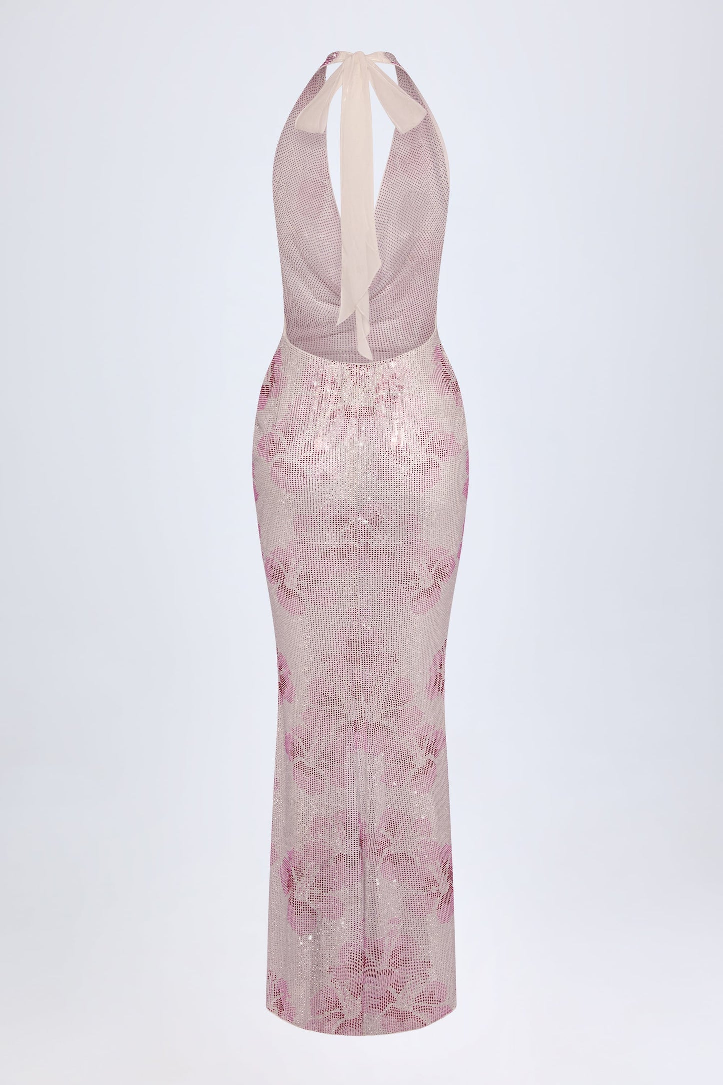 Embellished Cowl-Neck Maxi Dress in Pink White Hotfix