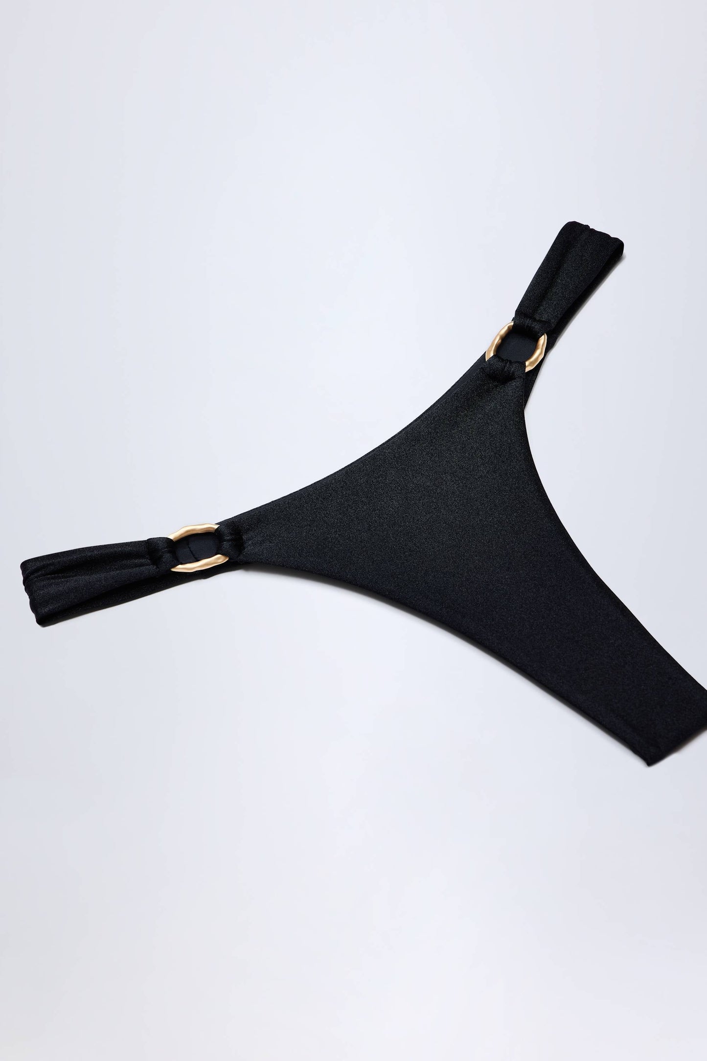 Hardware-Detail Thong Bikini Bottoms in Black