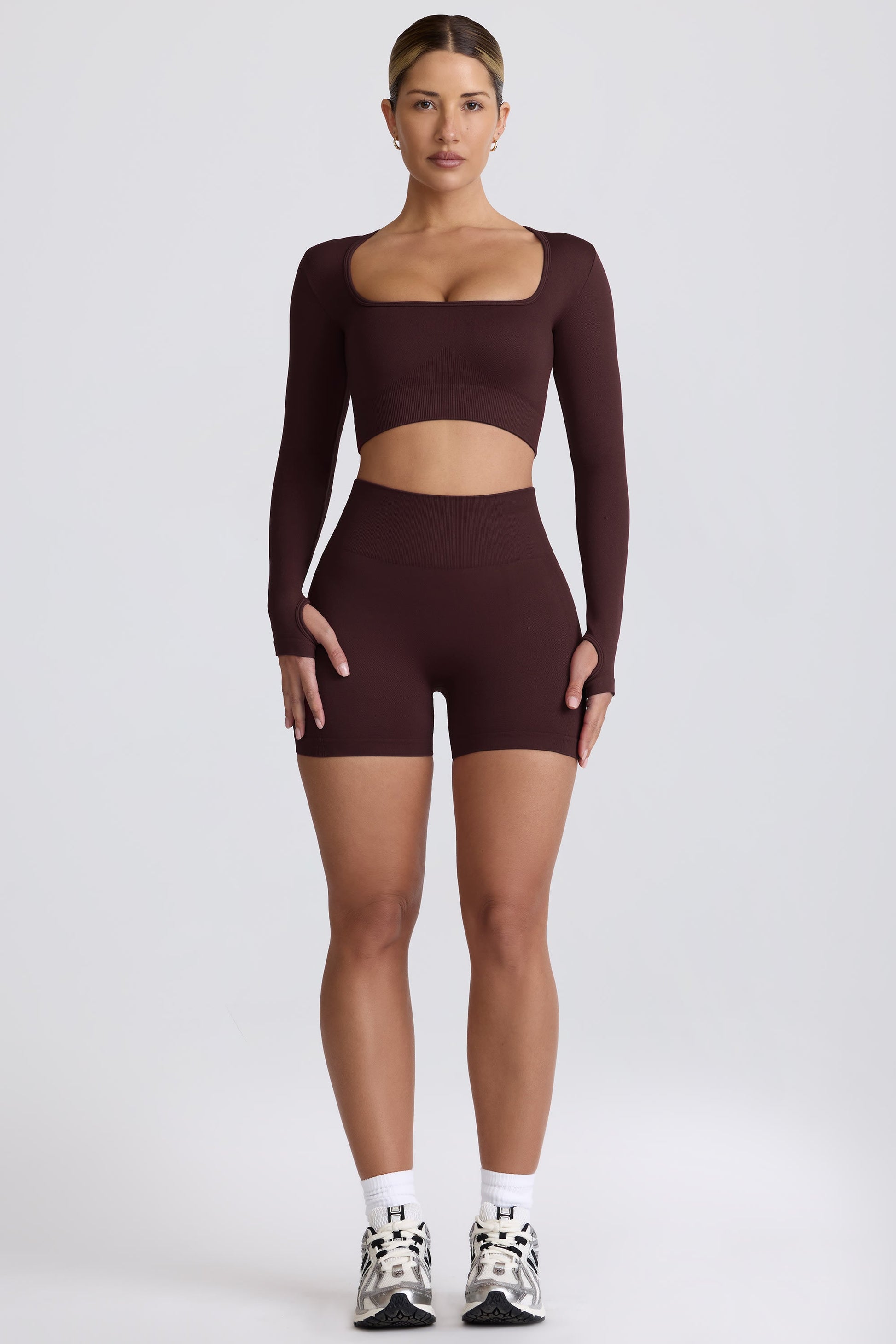 Super Sculpt Seamless High-Waist Mini Shorts in Chocolate