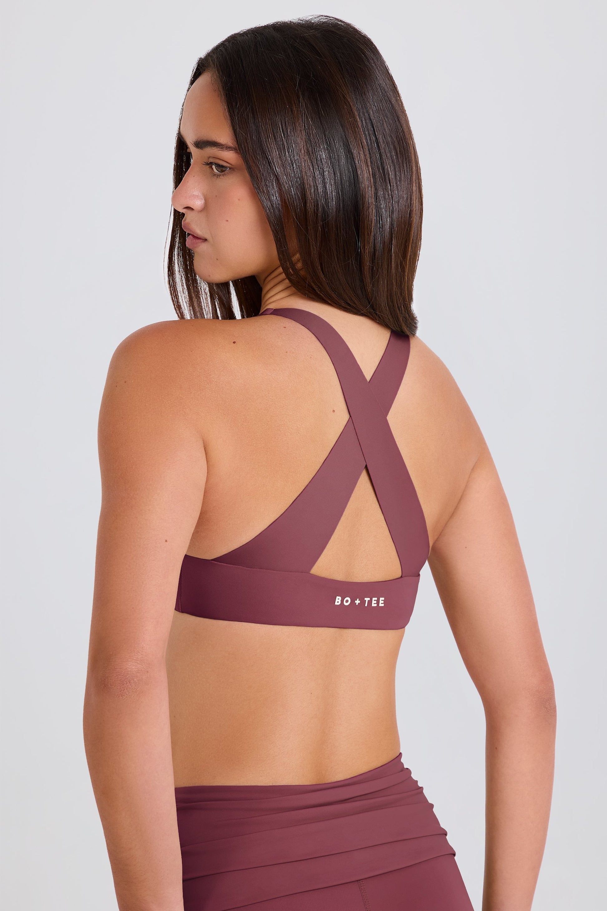 V-Neck Cross-Back Sports Bra in Acai