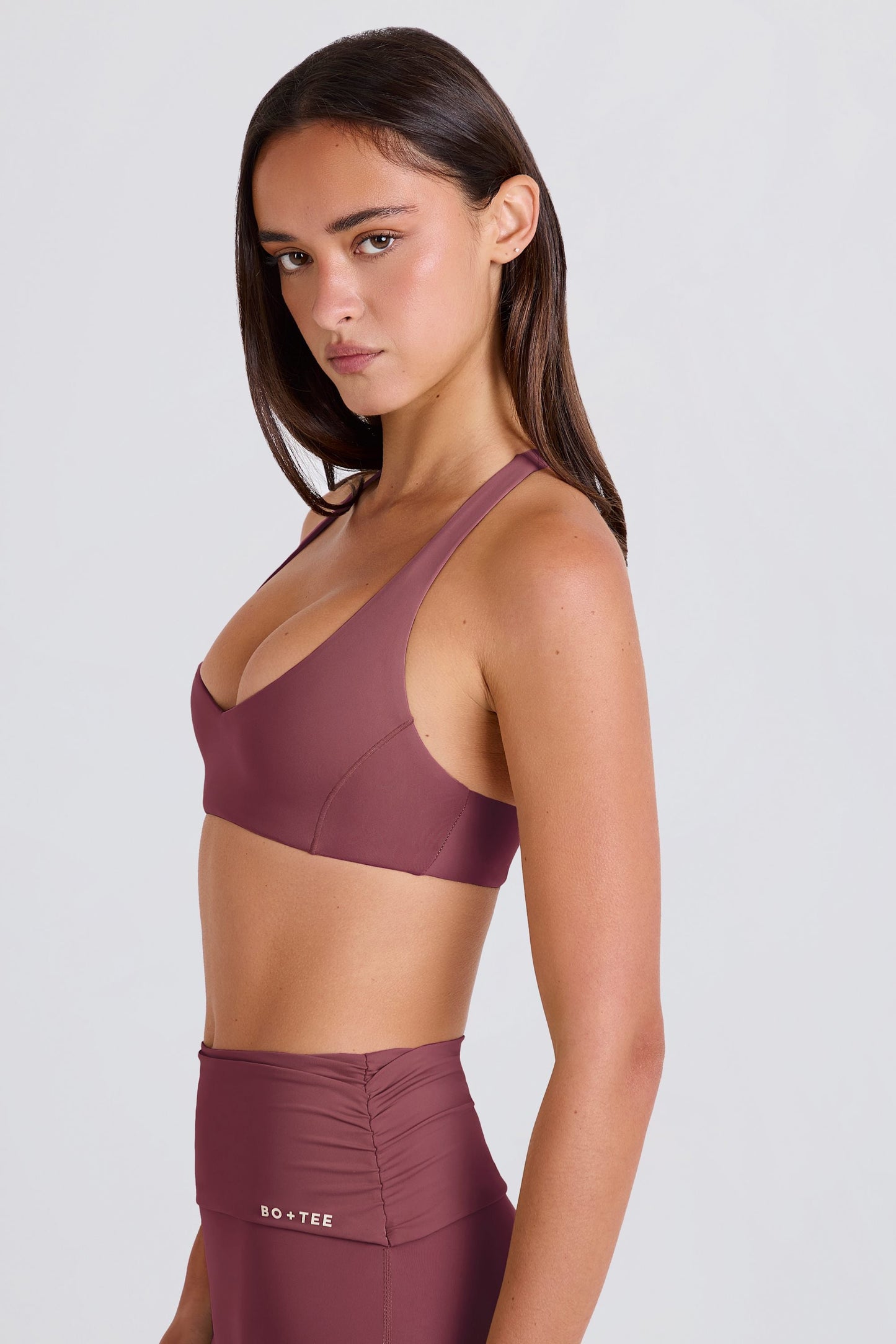 V-Neck Cross-Back Sports Bra in Acai