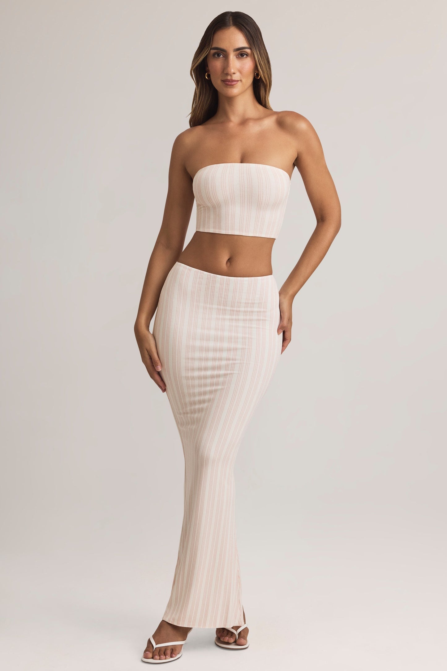 Modal Strapless Crop Top in Stripe Print
