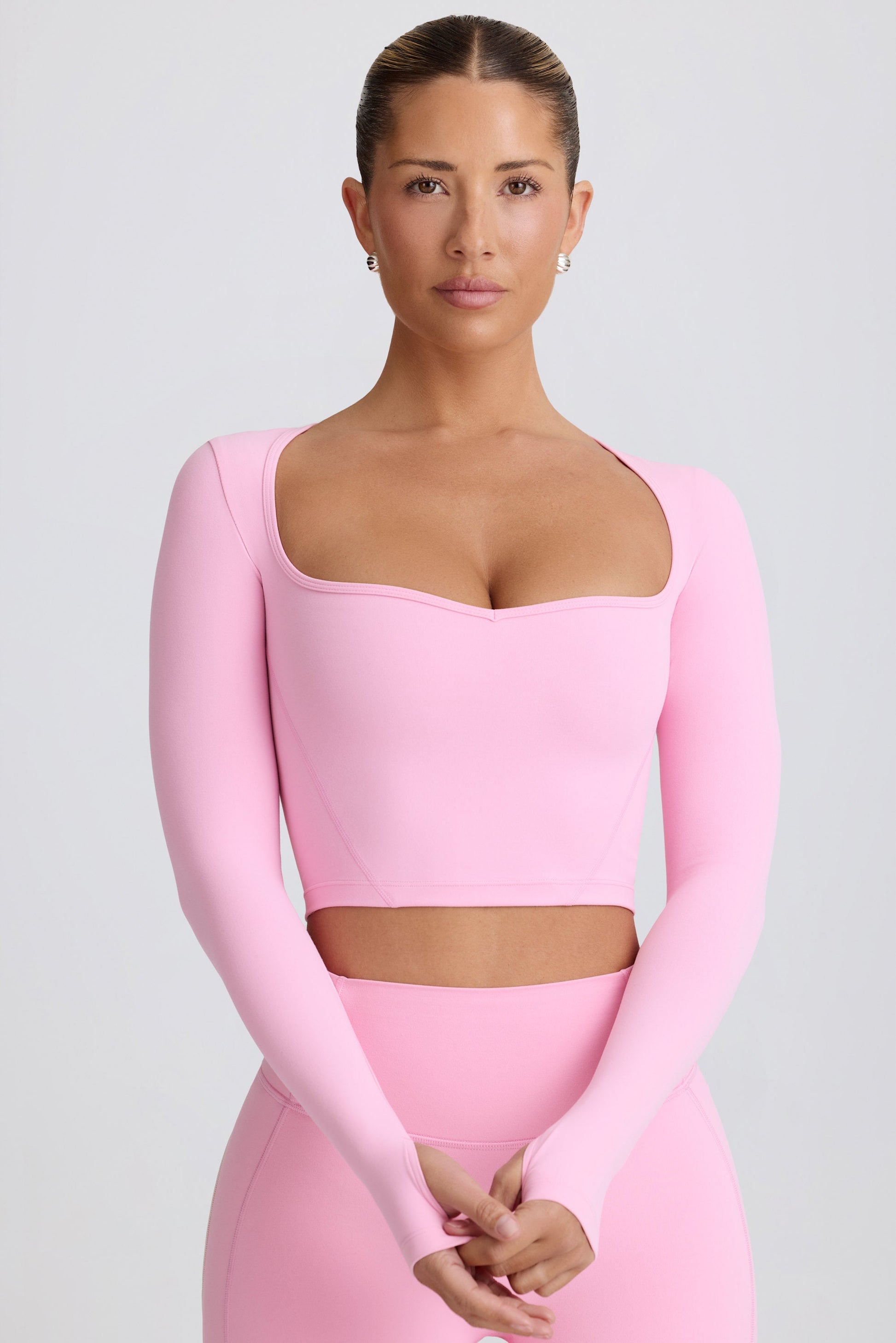 Soft Active Sweetheart-Neck Crop Top in Baby Pink