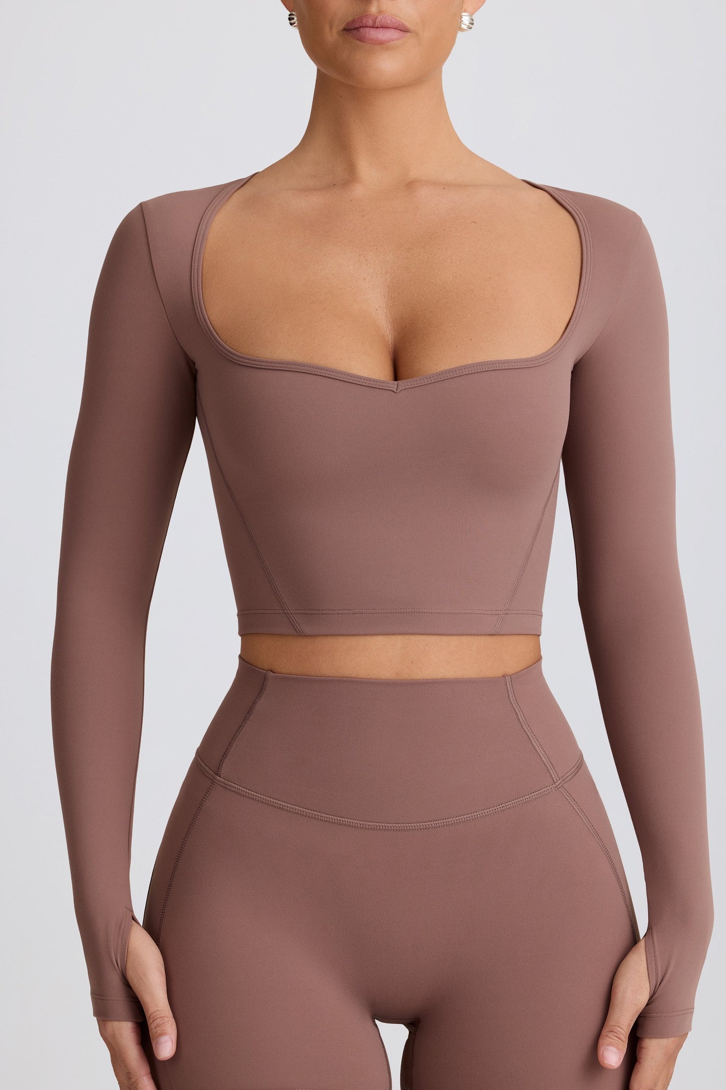 Soft Active Sweetheart-Neck Crop Top in Mocha