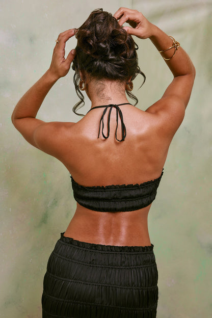 Shirred Halter Neck Crop Top in Black