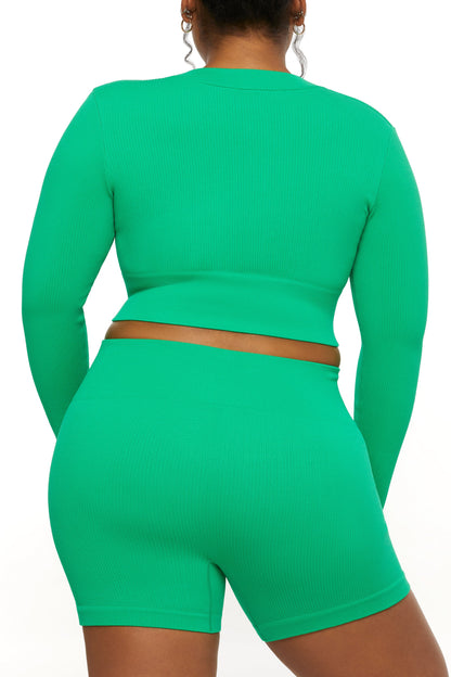 Long Sleeve Zip Crop Top in Green